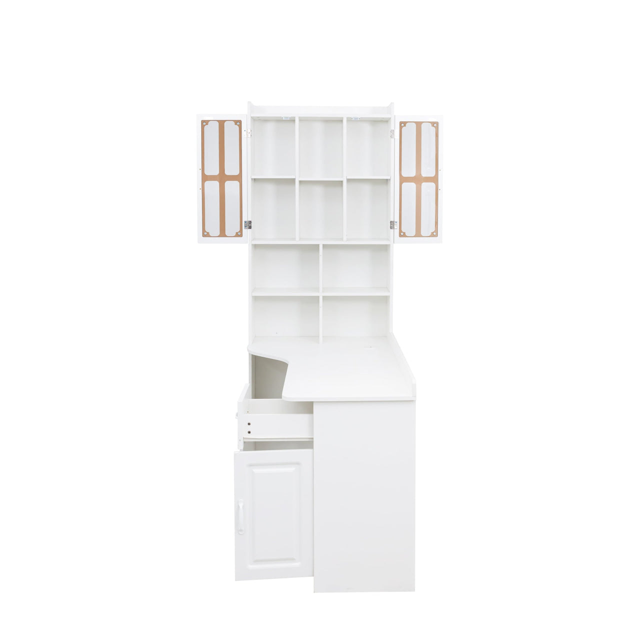 L-Shaped Corner Computer Desk  for Home Office or Study desk, Study Modern Style Table with Drawers, Bookshelf & Hutch, 2-in-1 L-Shaped Design, Large Working Space,white