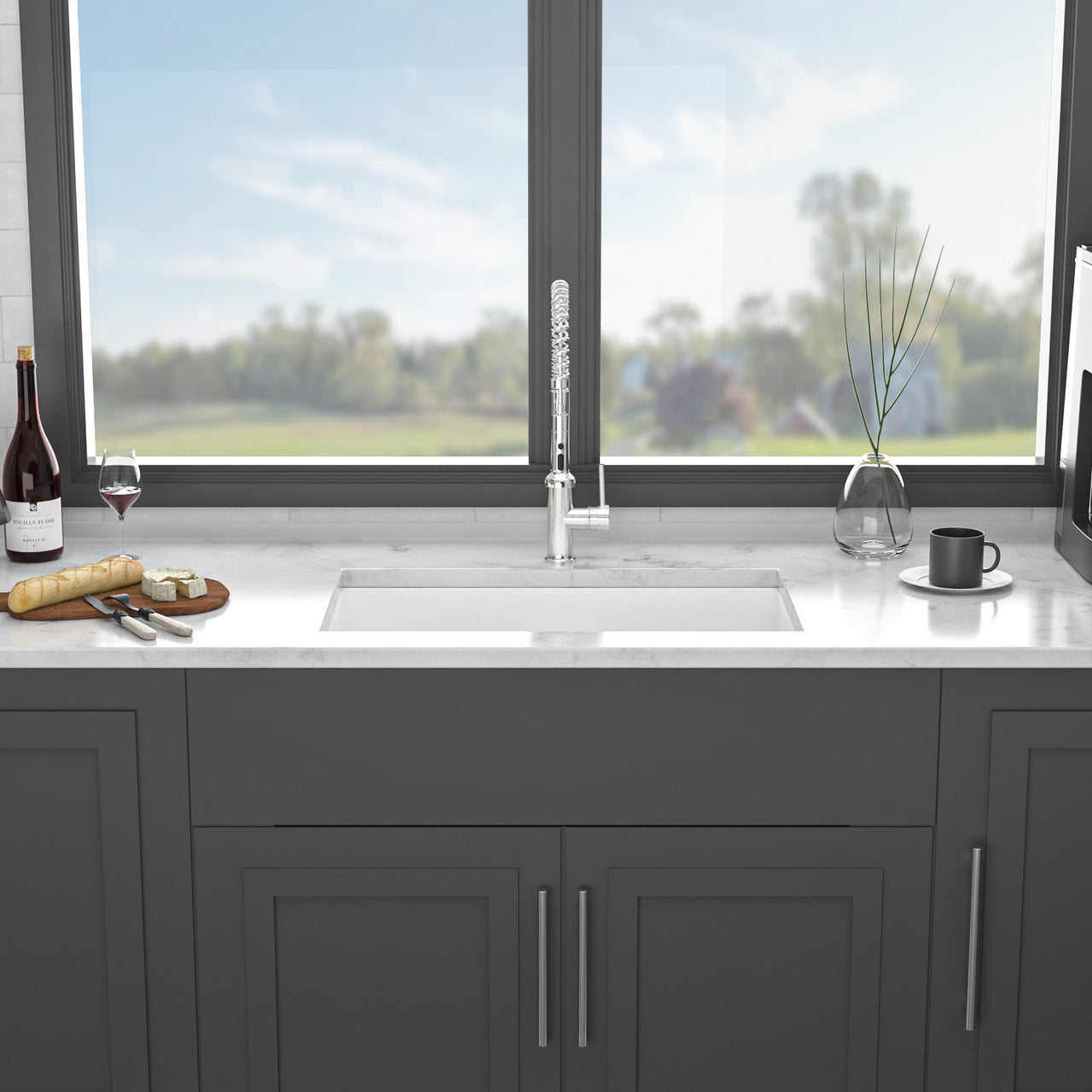White Fireclay Rectangular Deep Single Bowl Sink 32x19x10 Inch Undermount Top Mount Porcelain Kitchen Sink