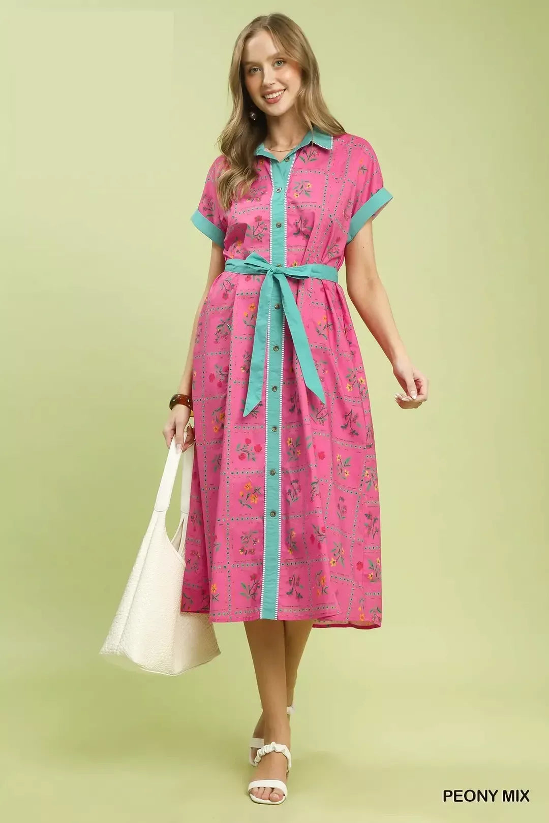 Umgee Mix Floral Button-Front Midi Dress