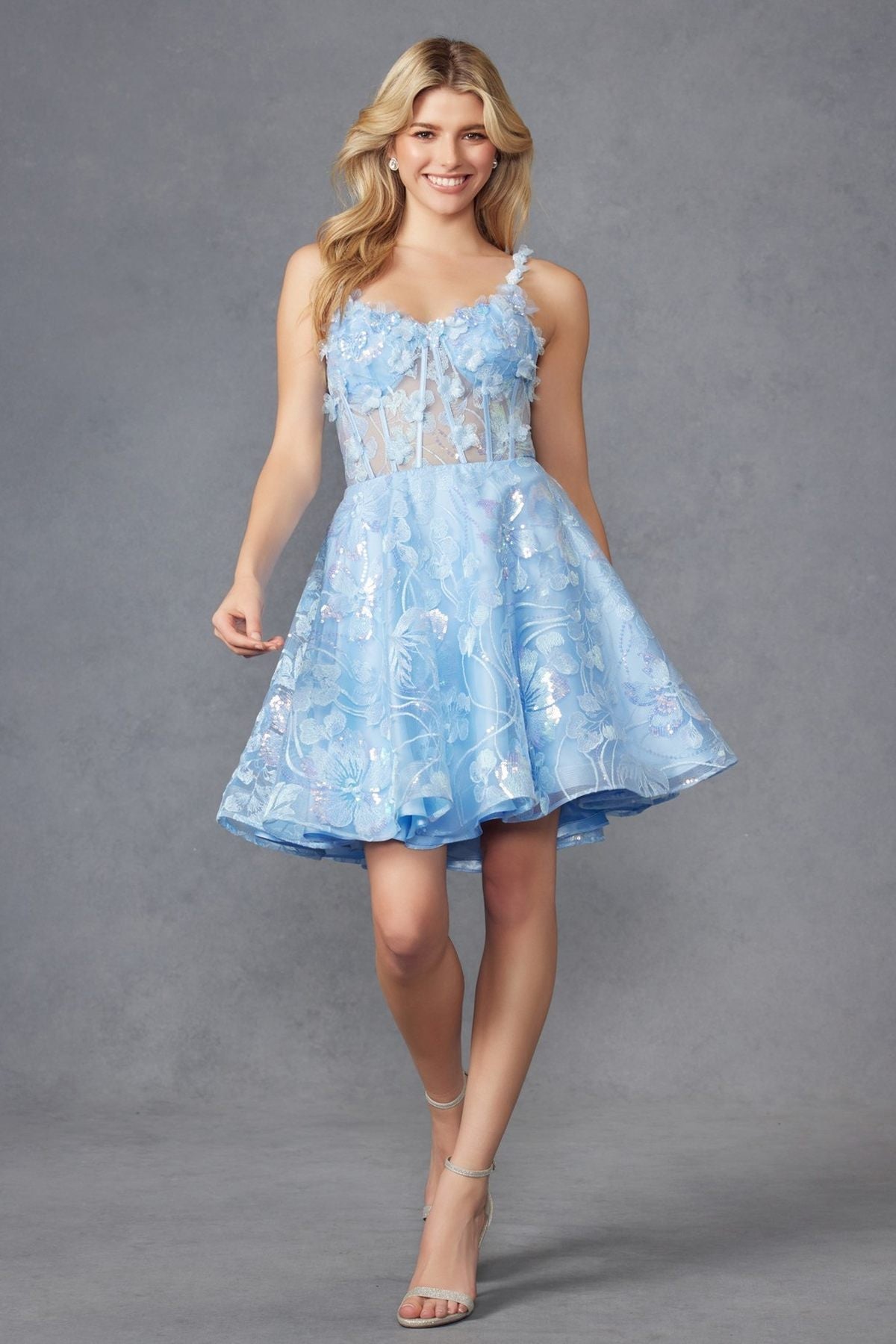 Juliet JT917A Dress Embroidered Lace with Corset Bodice Cocktail Dress