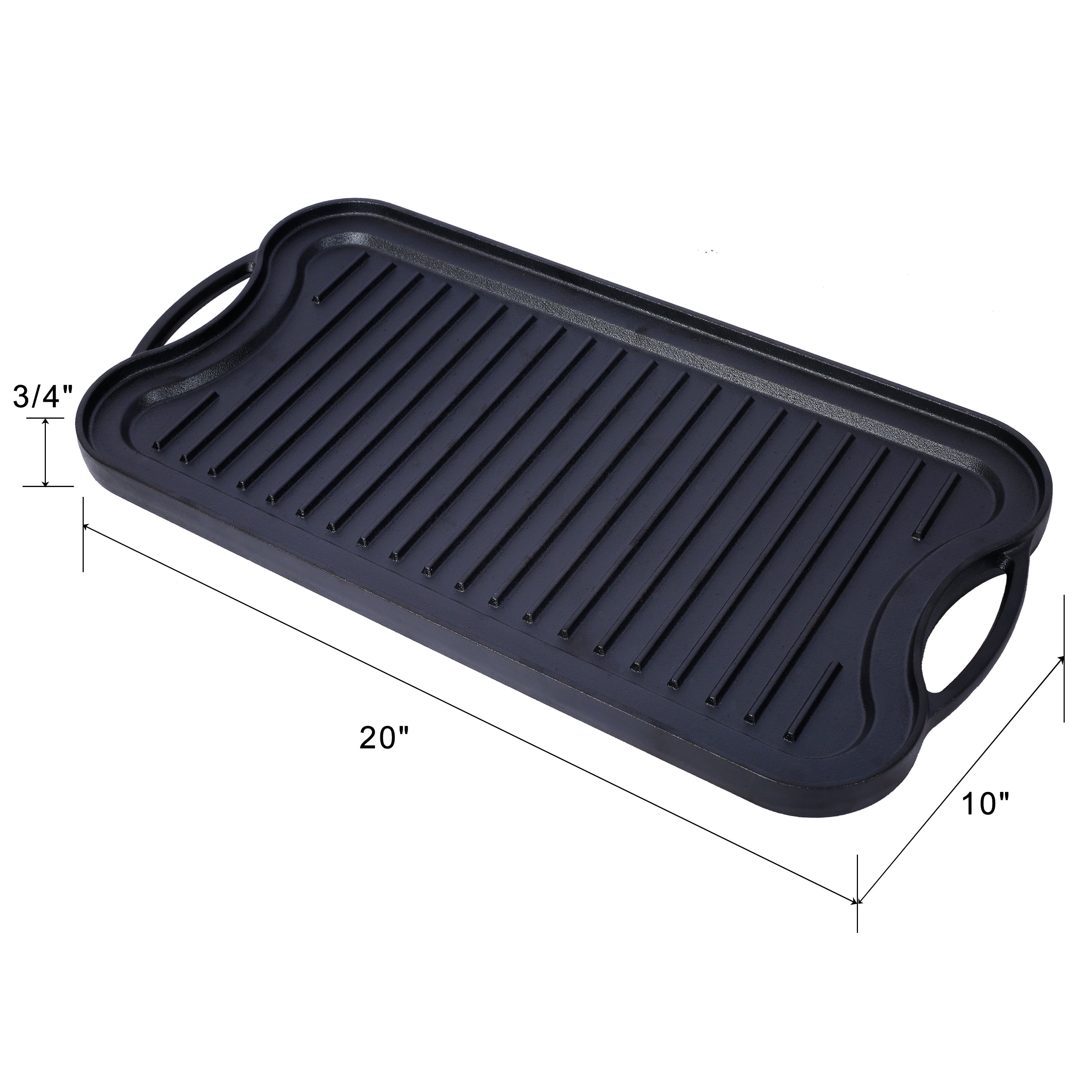 Pre-Seasoned Cast Iron Reversible Rectangular Grill/Griddle, Black,20inch x 10inch