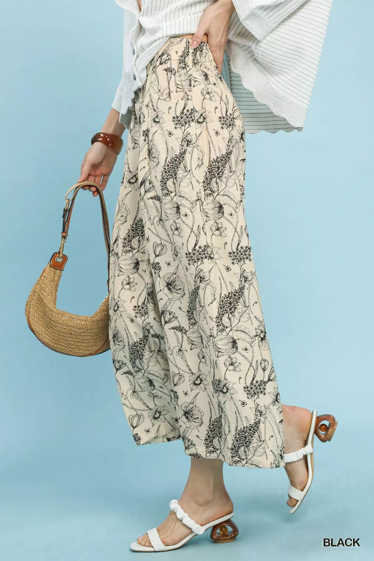 Umgee Two Tone Floral Print Pants