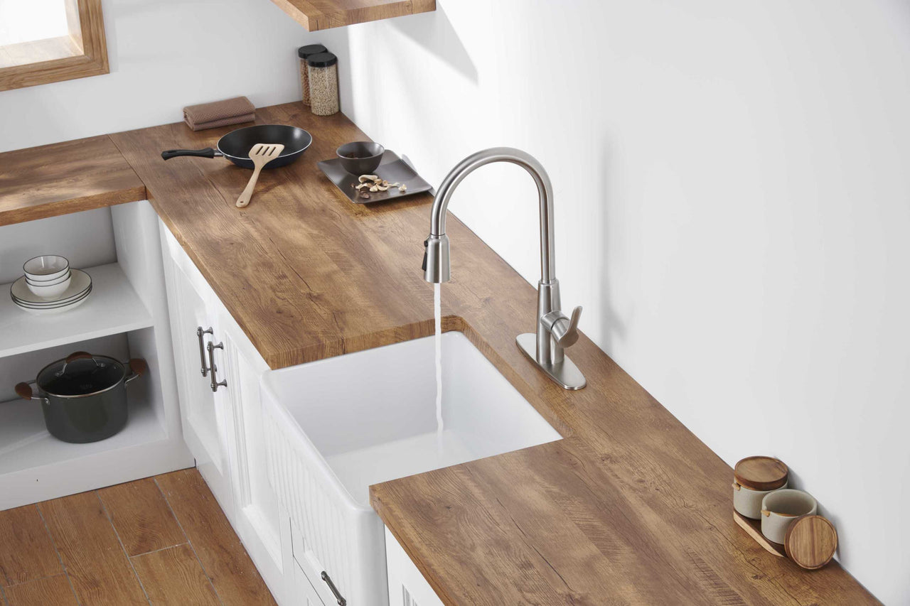 Kitchen Sink Faucet with Pull Out Sprayer Brushed Nickle,Stainless Steel High Arc Kitchen Sink Faucet, 3 Way Setting Single Handle Kitchen Faucets with Deck Plate