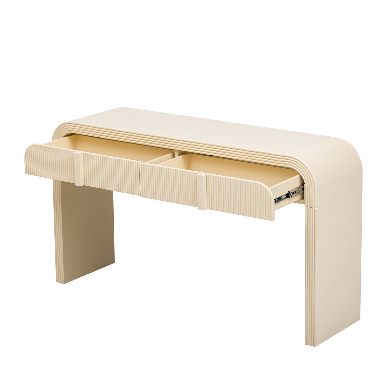 TREXM Modern Console Table with 2 Storage Drawers, Fluted Entryway Table with Rounded Silhouette for Hallway Living Room and Entryway (Apricot Cream)