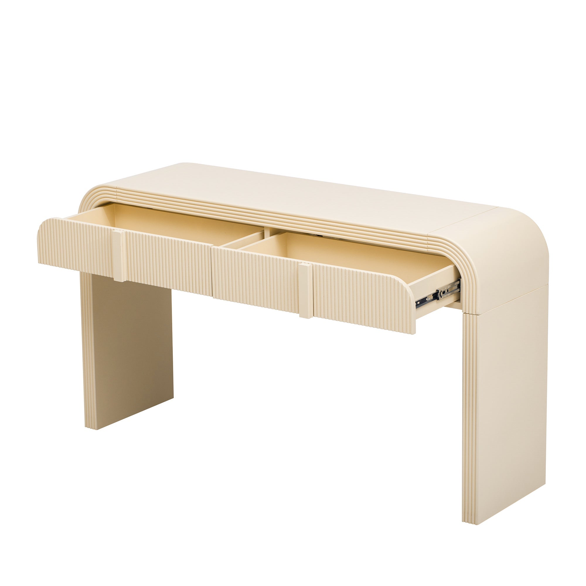 TREXM Modern Console Table with 2 Storage Drawers, Fluted Entryway Table with Rounded Silhouette for Hallway Living Room and Entryway (Apricot Cream)