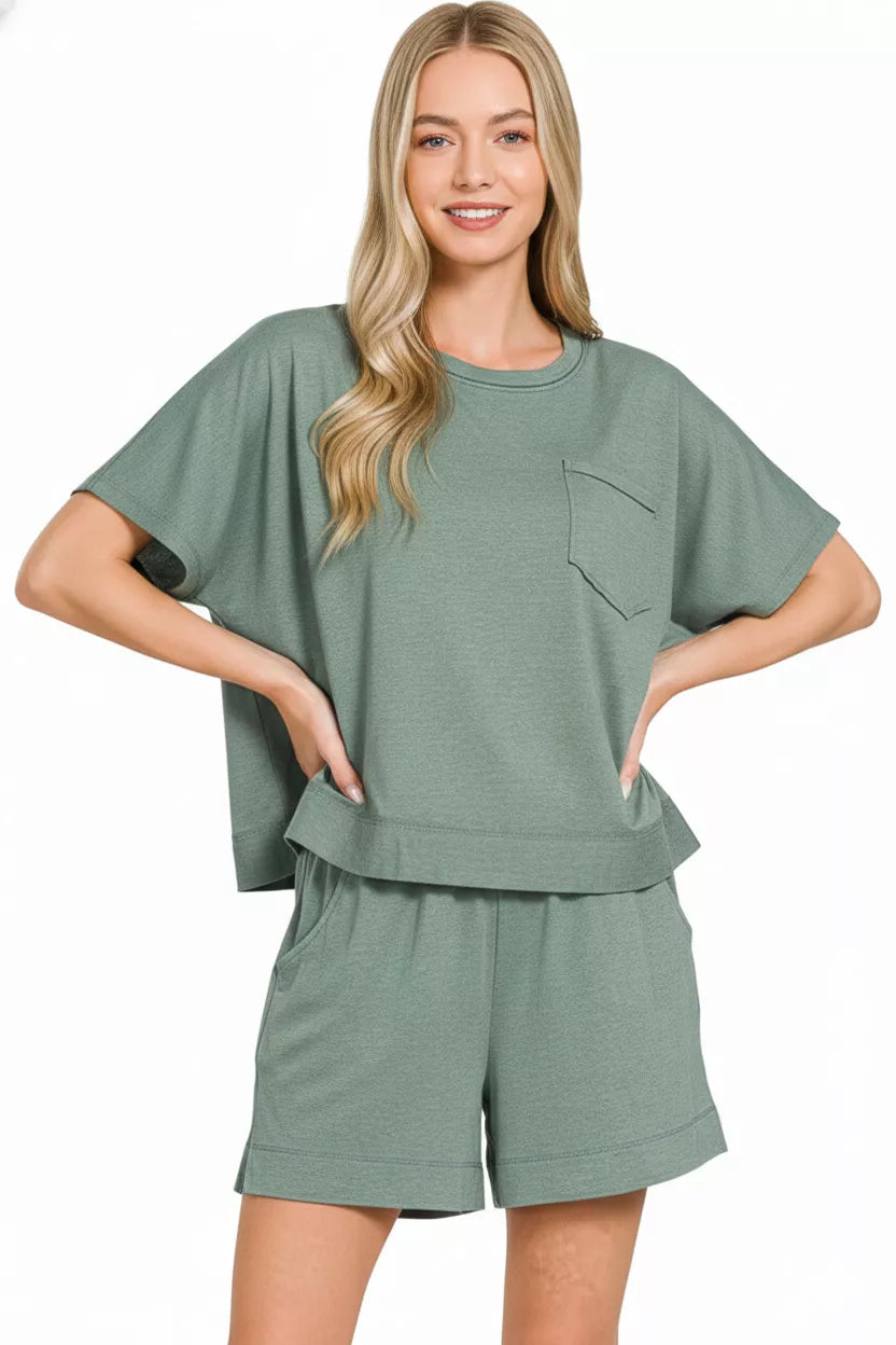 Zenana Exposed Seam Boxy Top & Shorts Set