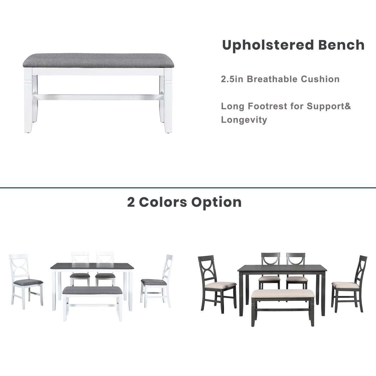 TOPMAX 6-Piece Wood Dining Table Set Kitchen Table Set with Upholstered Bench and 4 Dining Chairs, Farmhouse Style,Gray+White (old sku: SP000003AAK)