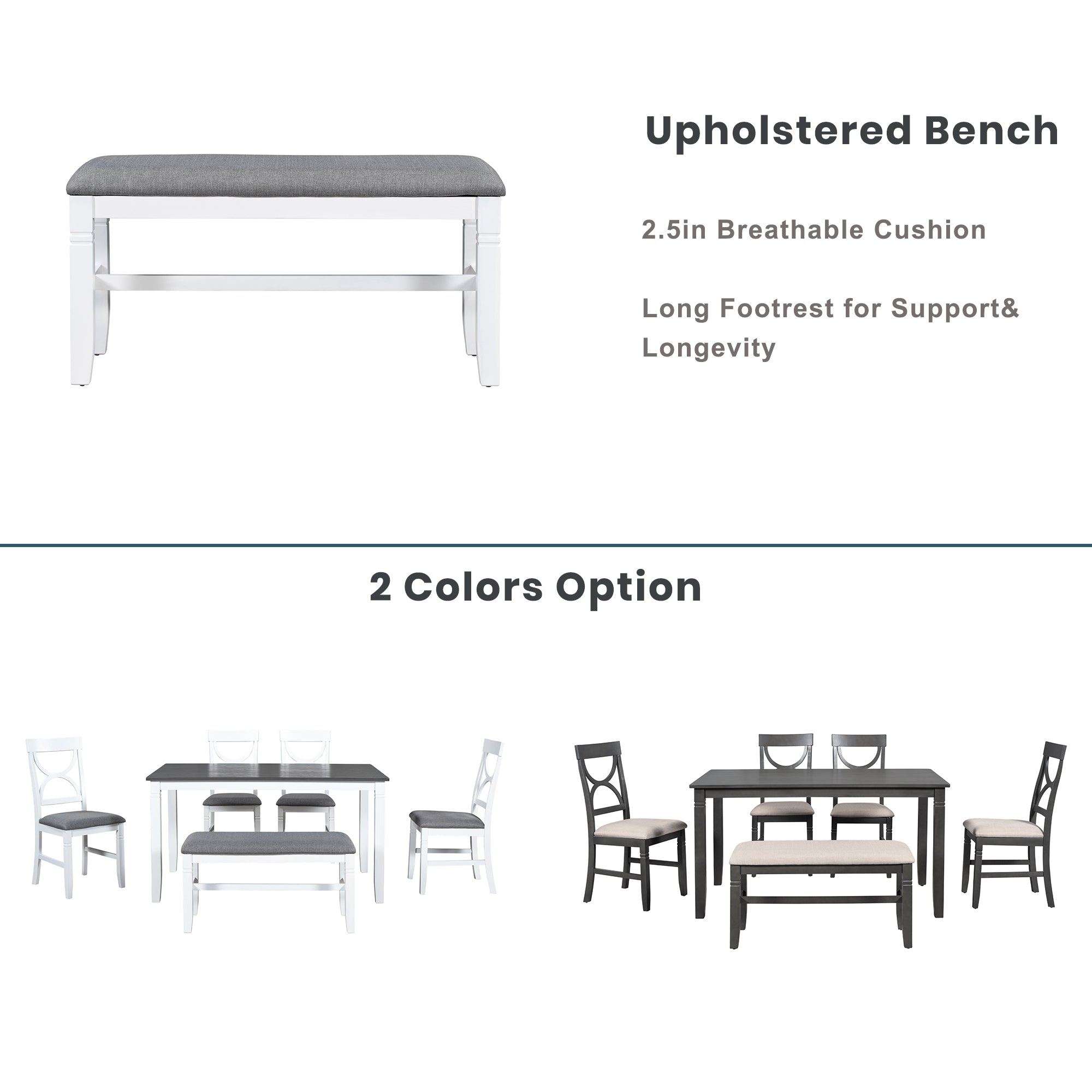 TOPMAX 6-Piece Wood Dining Table Set Kitchen Table Set with Upholstered Bench and 4 Dining Chairs, Farmhouse Style,Gray+White (old sku: SP000003AAK)
