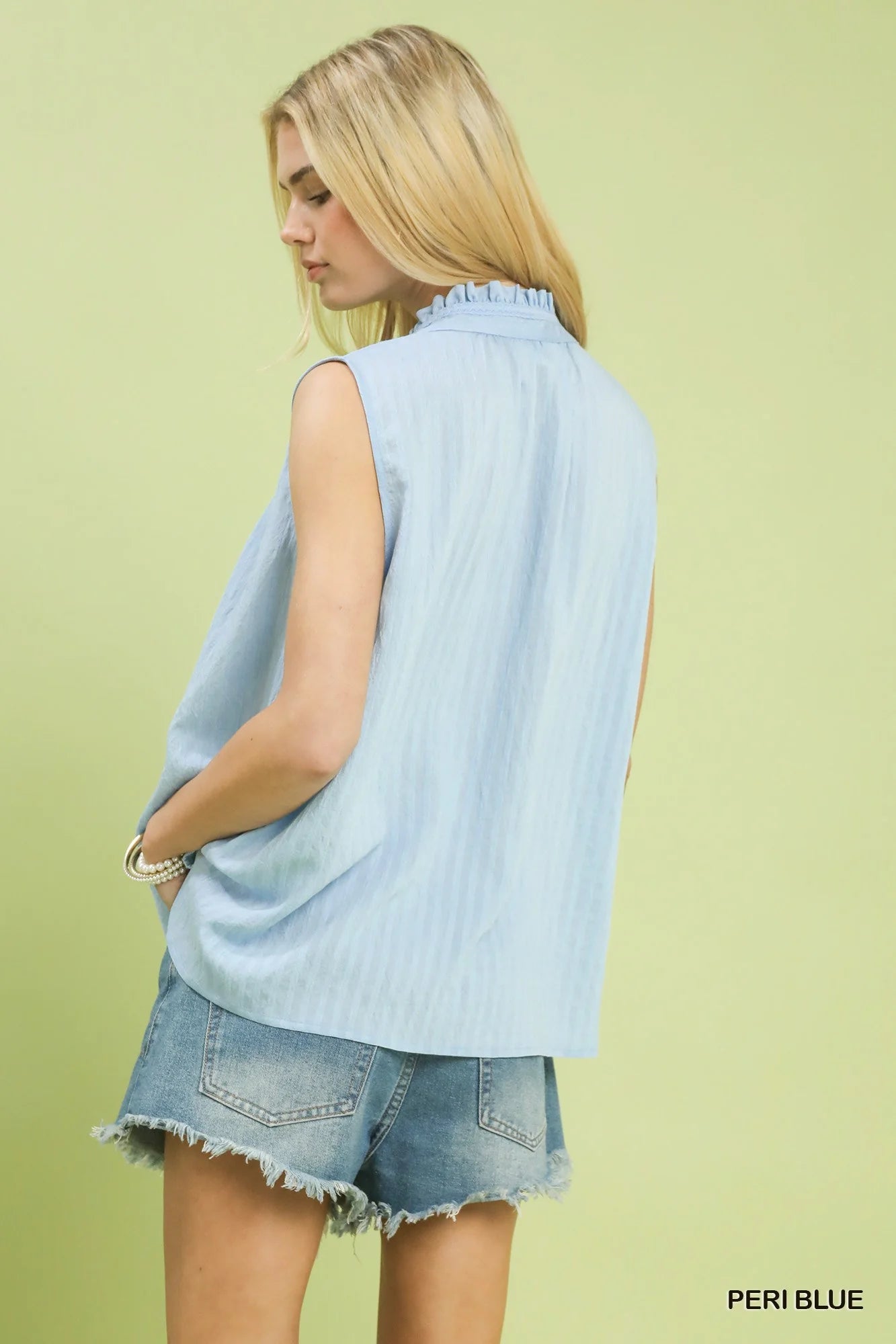 Umgee Sleeveless Textured Split Neck Top