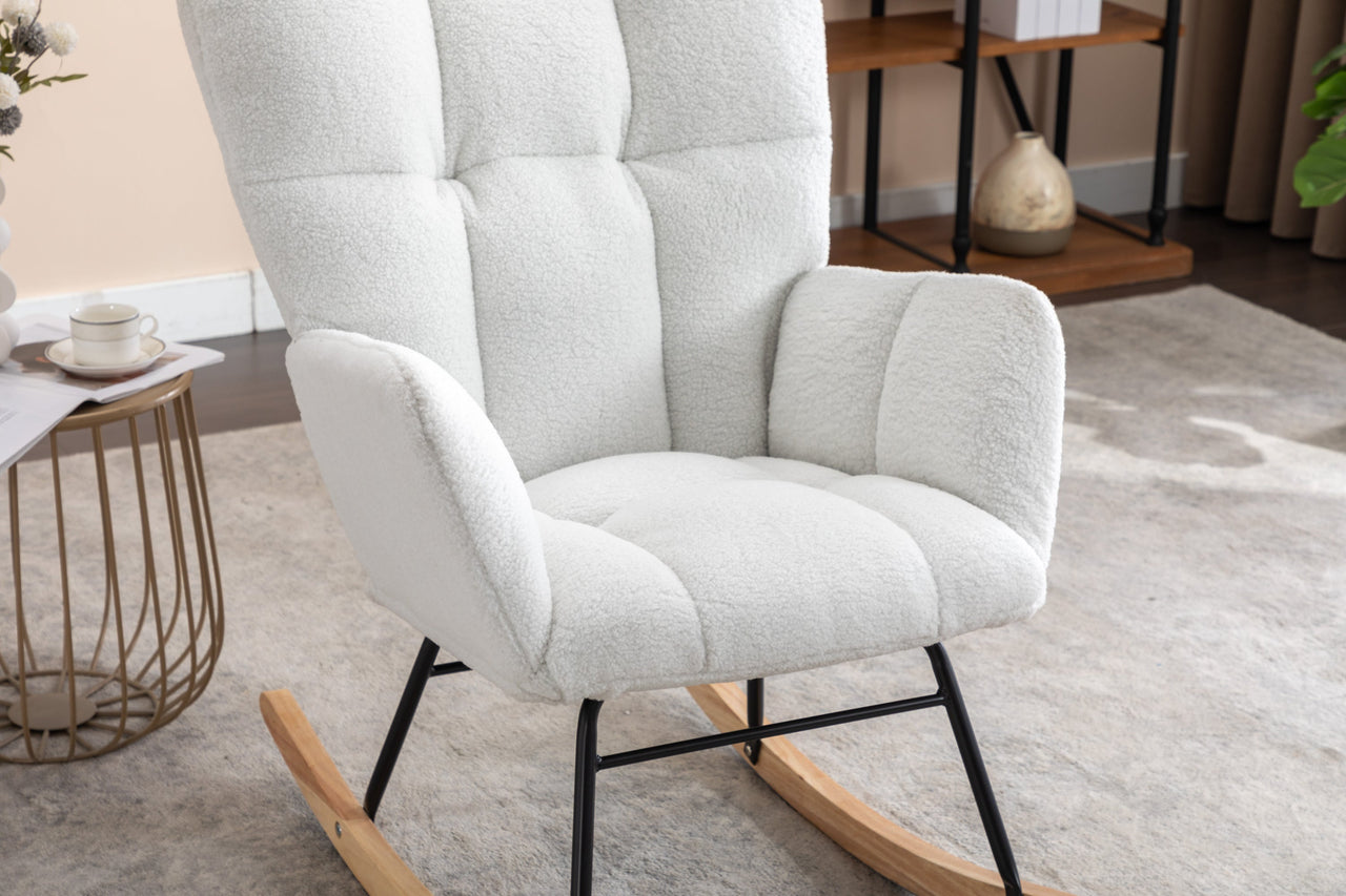 050-Teddy Fabric Rocking Gilder Nursery Chair For Living Room Indoor,Ivory