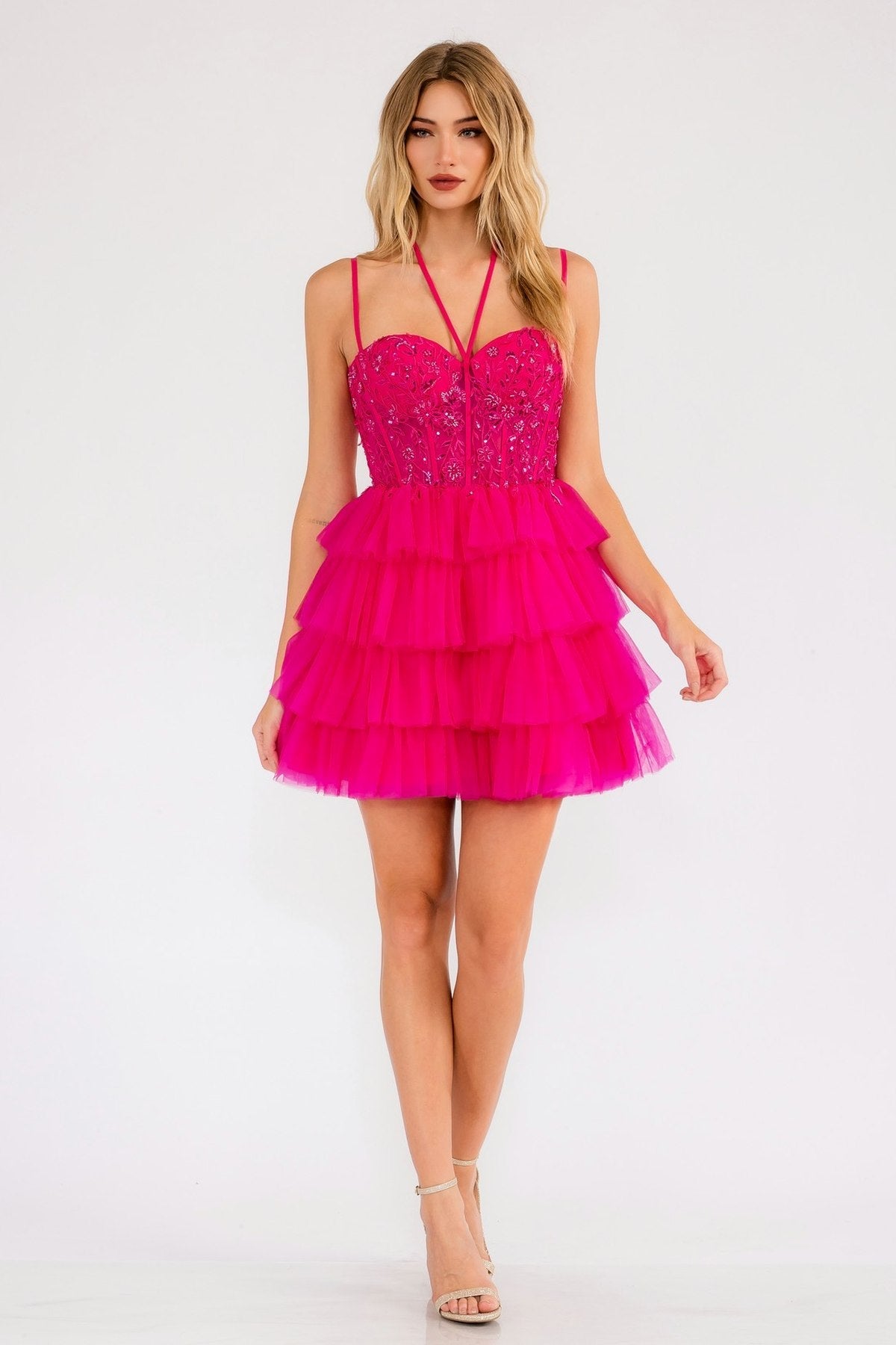 Juliet JT923S Dress Leaf Lace Corset with Ruffle Tulle Skirt
