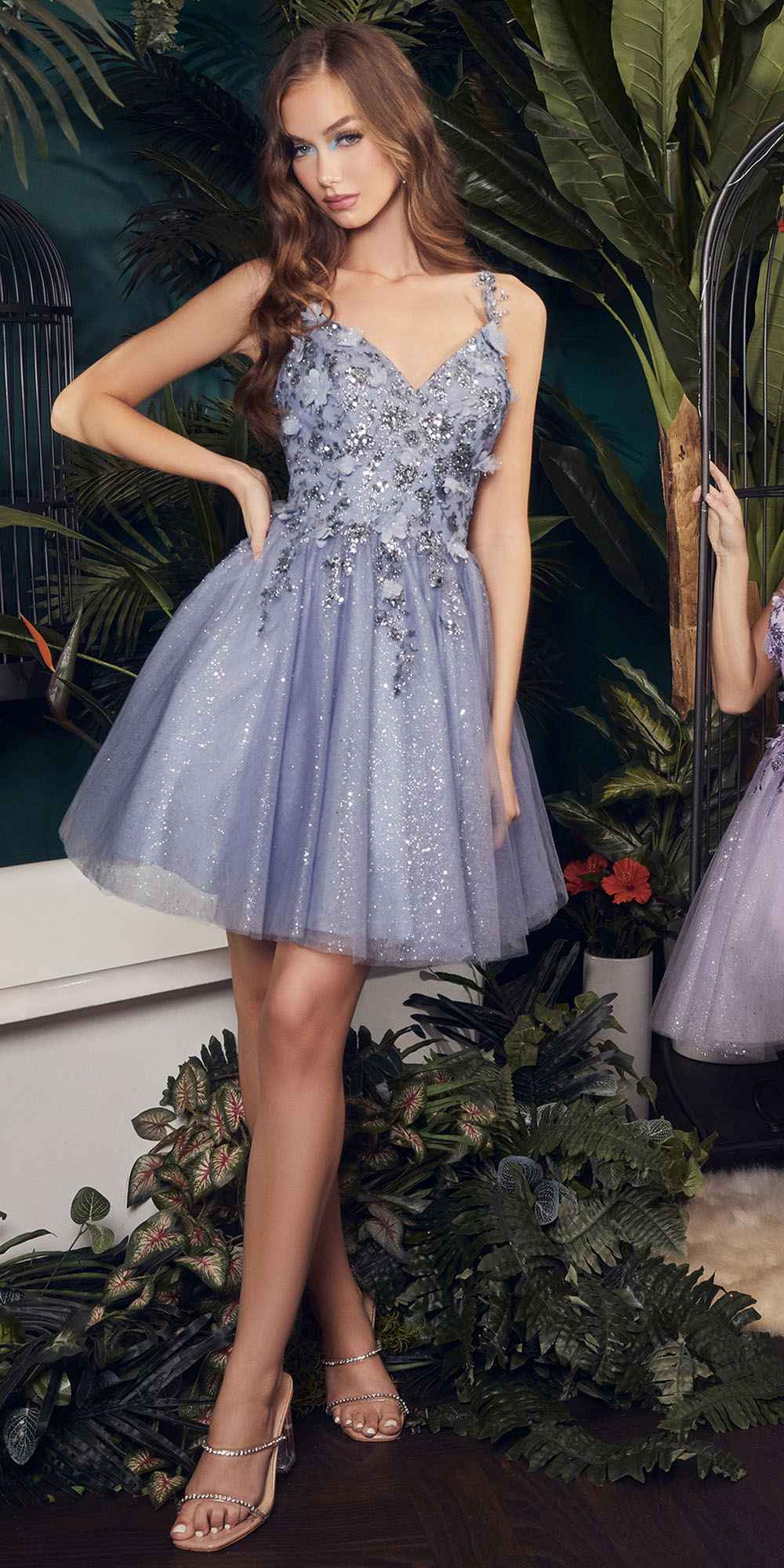 Ladivine 9245 Short A-Line Homecoming Dress with Floral Details