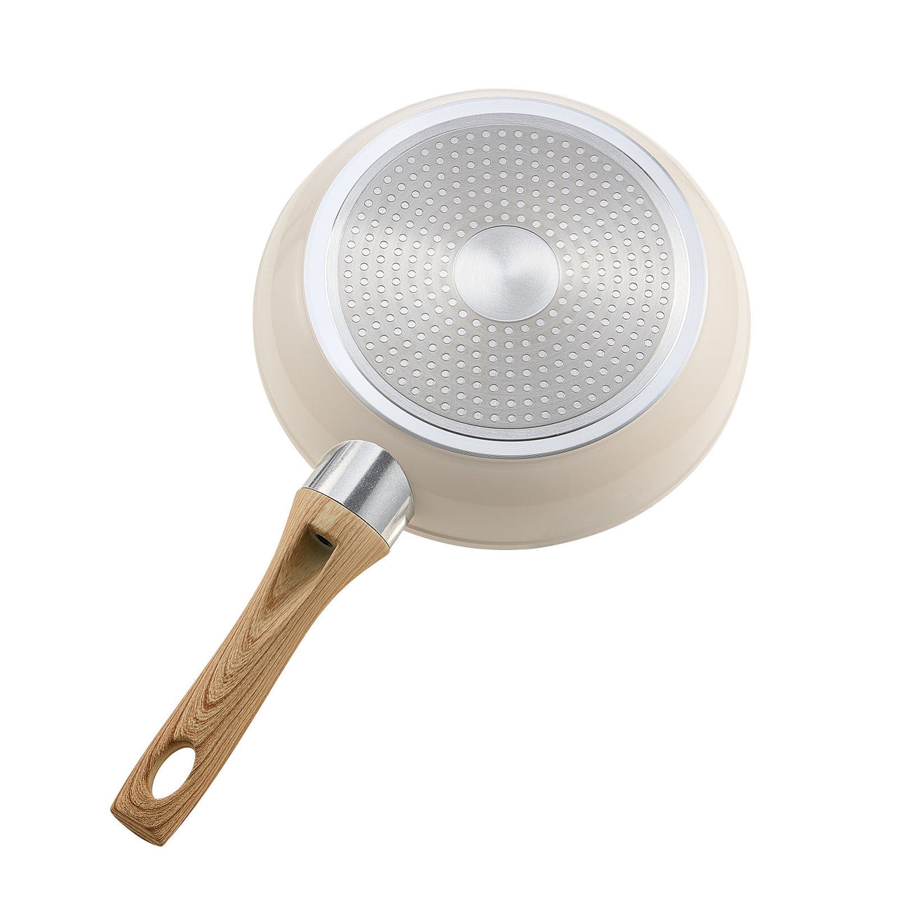 3 Piece Frying Pan Aluminum Skillet Set 8 9.5 11 in Handle Pre-Seasoned Beige