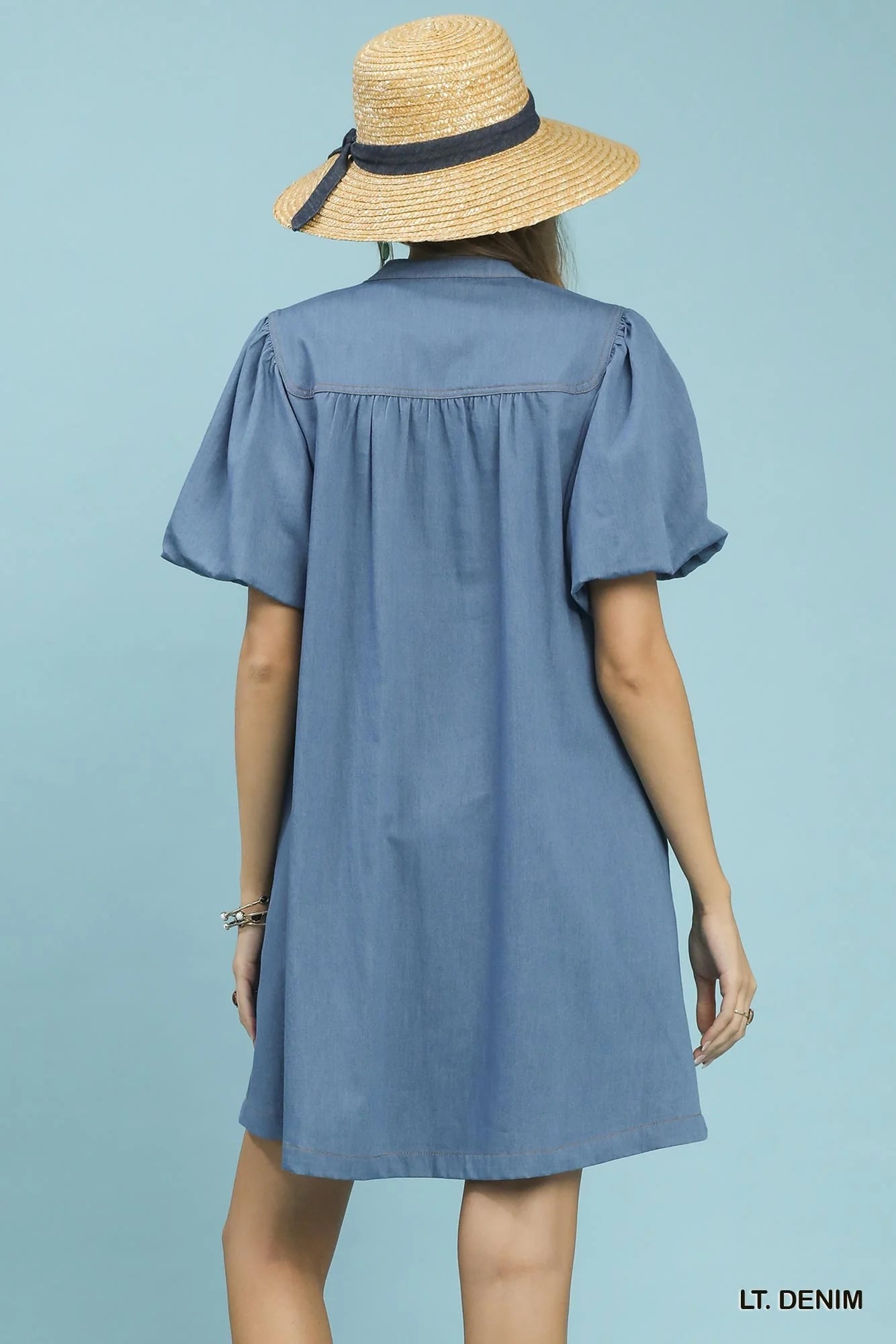 Umgee Chambray Puff Sleeve Dress