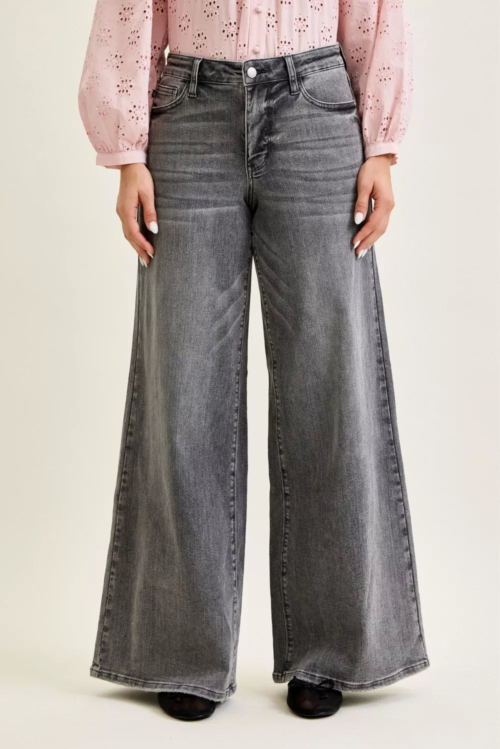 Judy Blue Mid Rise Palazzo Split Back Yoke