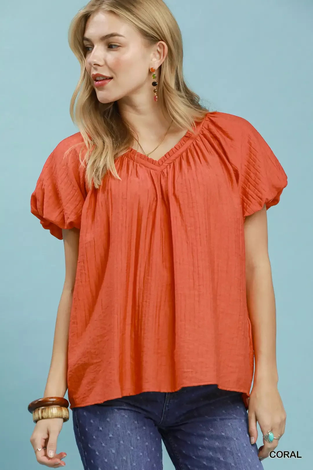 Umgee Gathered V-Neck Top