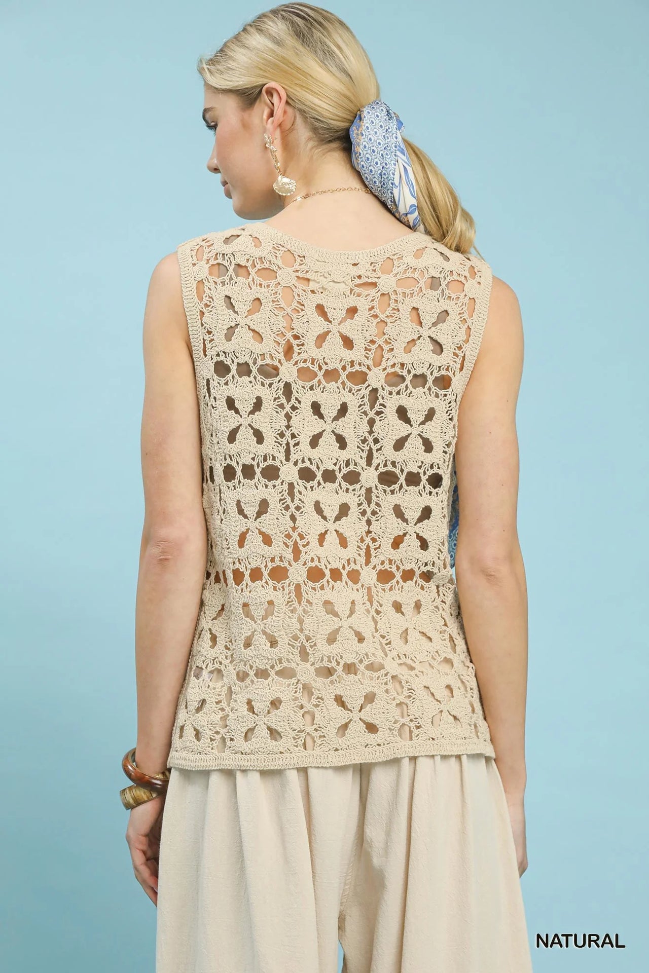 Umgee Crochet Flower Motif Sleeveless Tank Top