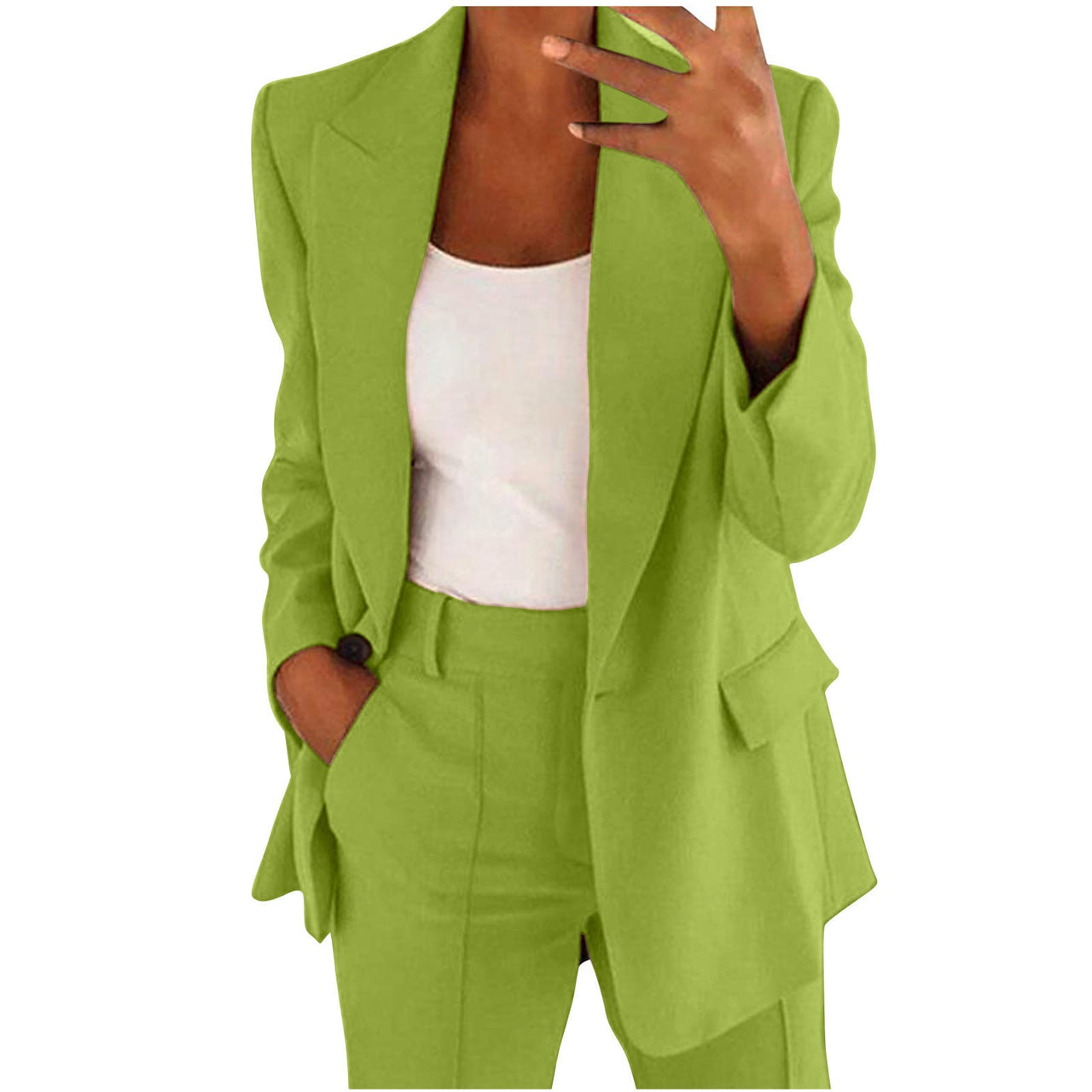 2pcs Casual Suit Lapel Button-down Blazer Jacket And Straight-leg Pants Office Commuting Business Trousers Set Clothing (See size chart where applicable)
