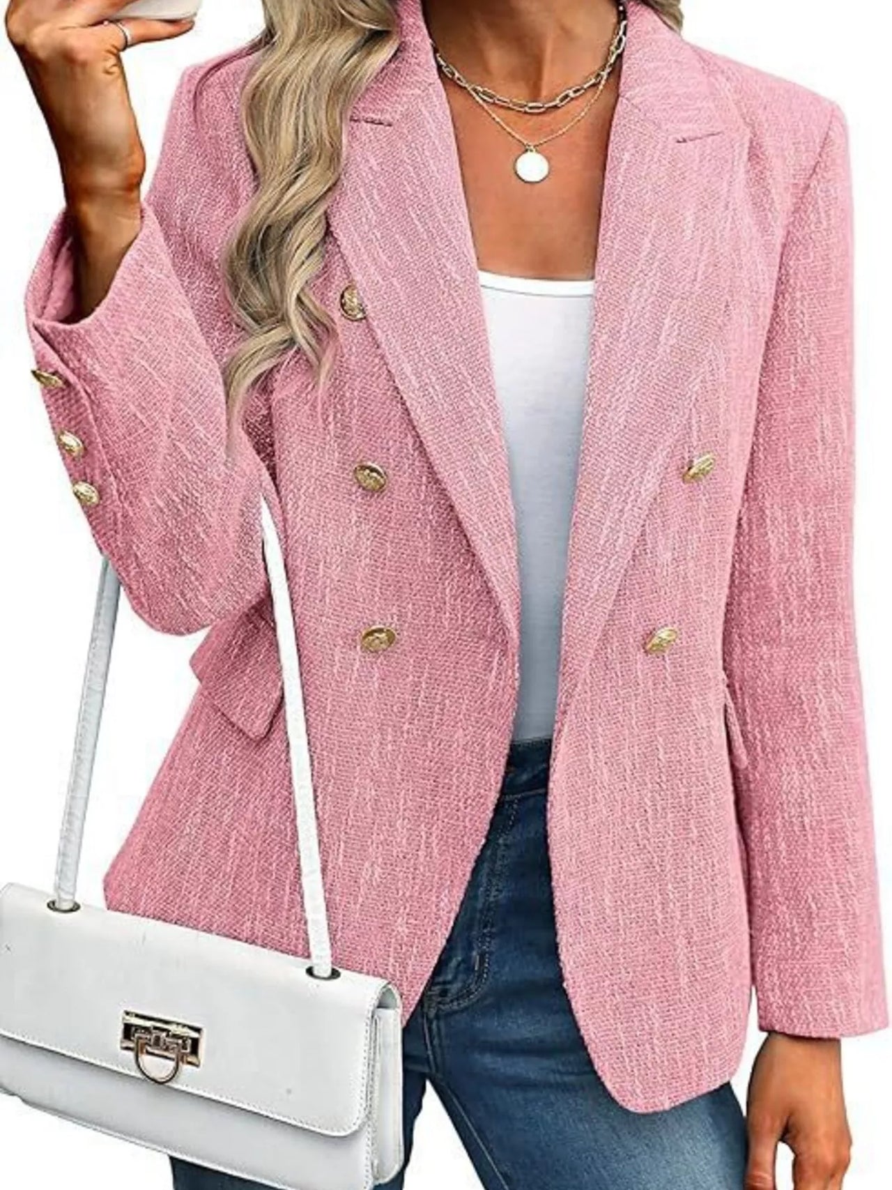Double-Breasted Lapel Collar Blazer