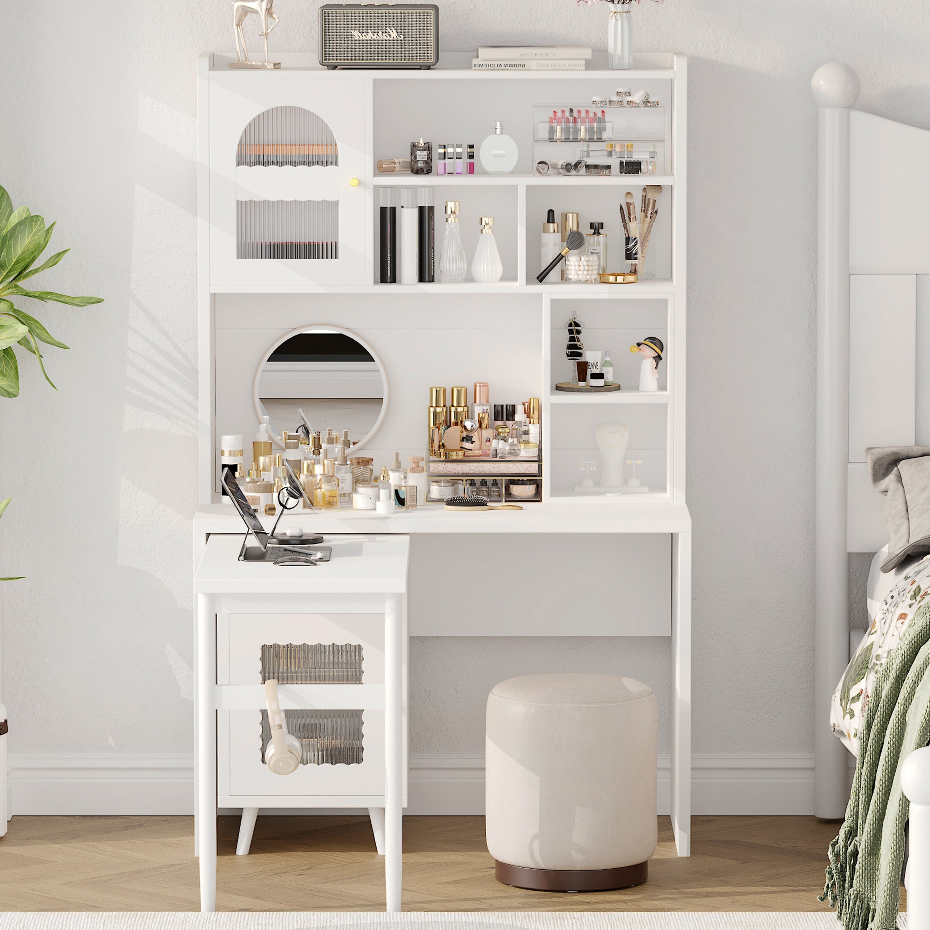 Computer Desk with 90 Degree Rotating Desktop, 43x70 Inch Office Desk with Storage Drawer and Cabinets, Gaming Desk with Shelves, Writing Desk for Study, Work Desk for Home (Old SKU:N733P279101K)