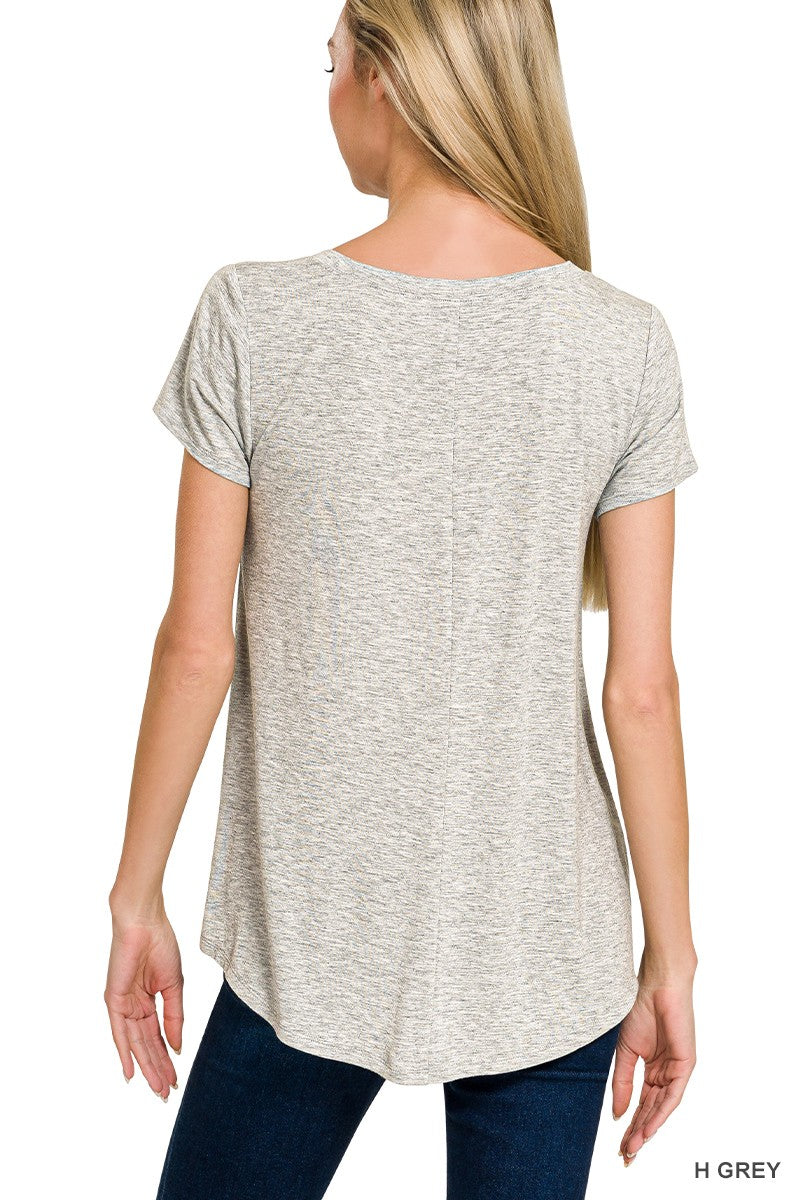 Zenana Rayon Short Sleeve V-neck Round Hem Top