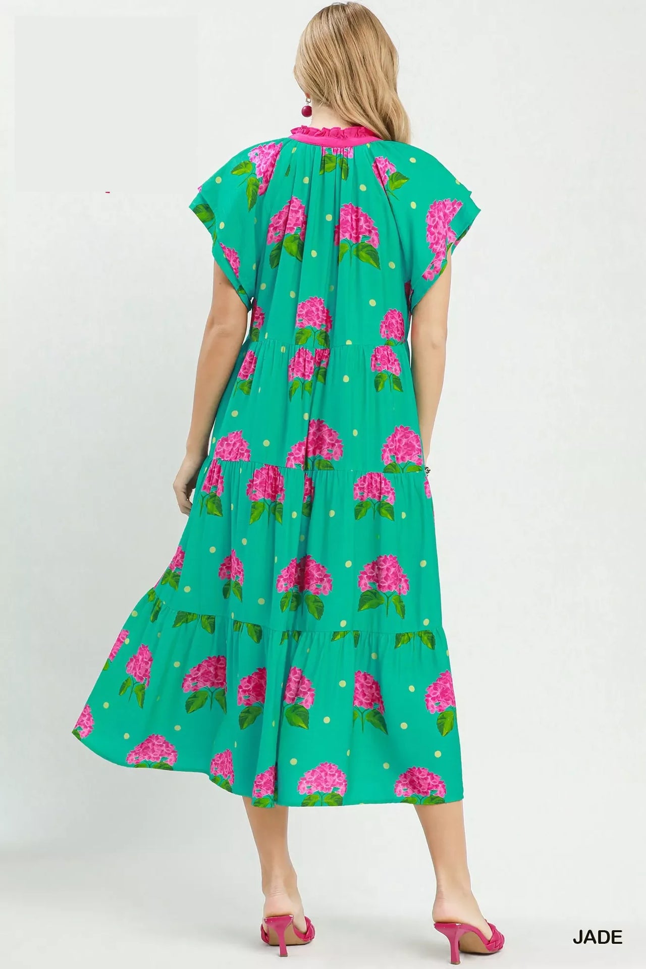 Umgee Hydrangea Print Tiered Midi Dress