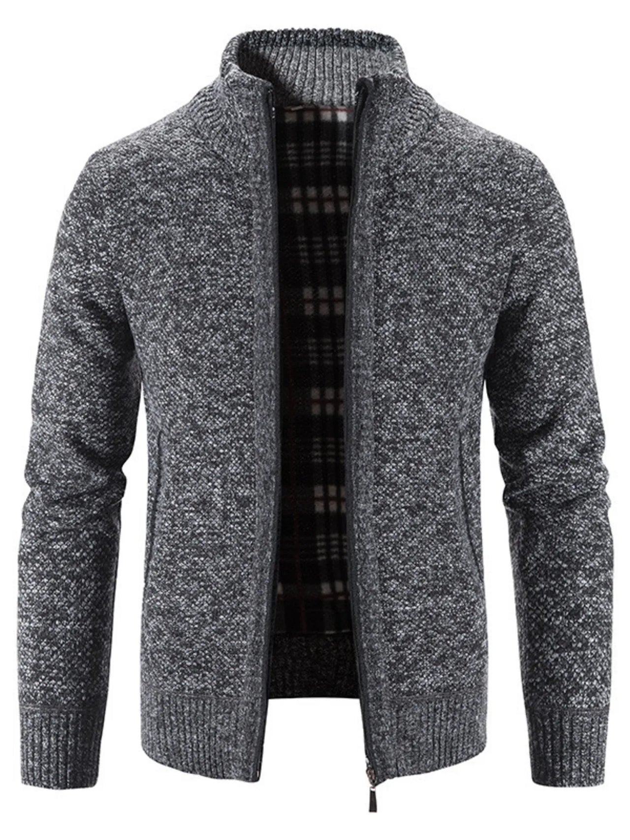 Men's Plus Size Zip-Up Long Sleeve Cardigan