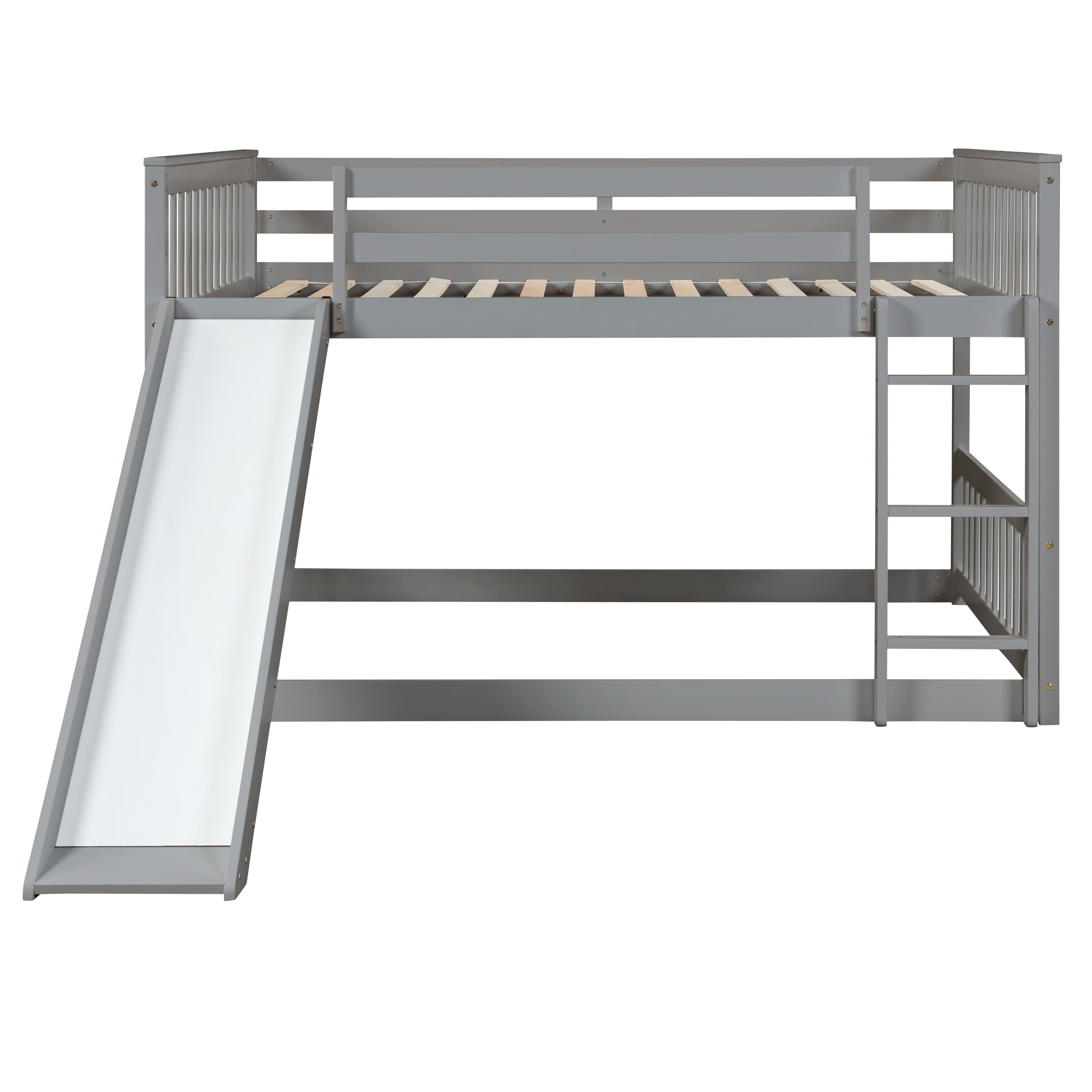 Masonstine Full over Full Bunk Bed with Slide and Ladder, Grey