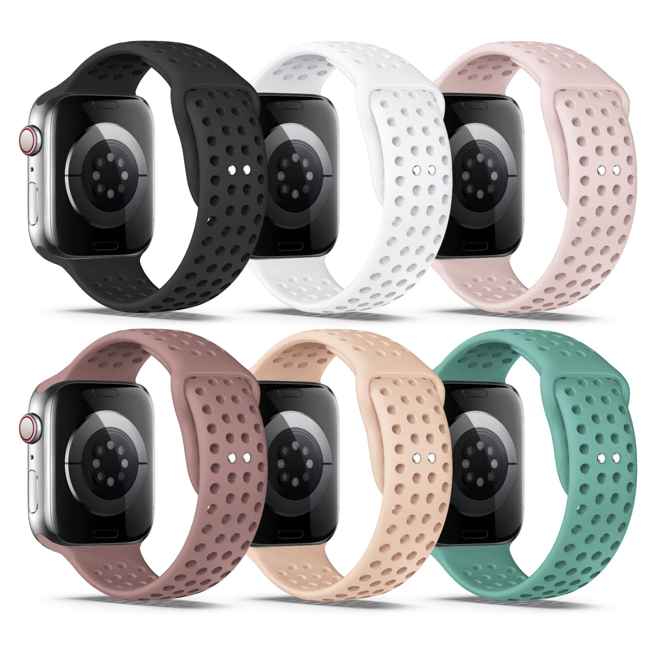 Compatible with Apple Watch Band 38mm 40mm 41mm 42mm 44mm 45mm 49mm S/M M/L Silicone iWatch Bands Ultra 2/Ultra SE Series 9/8/7/6/5/4/3/2/1 for Women/Men (38/40/41mm S/M 6 PACK C-Black/White/Pink