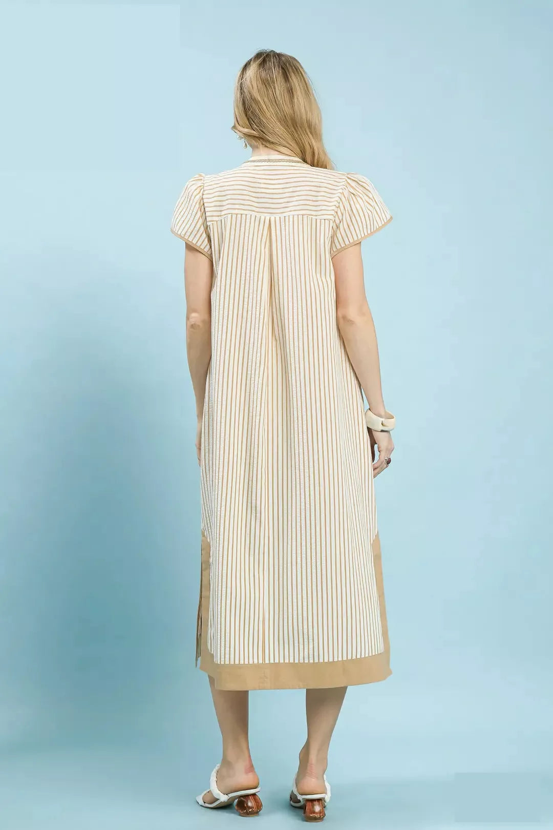 Umgee Stripe Midi Dress with Lace Trim