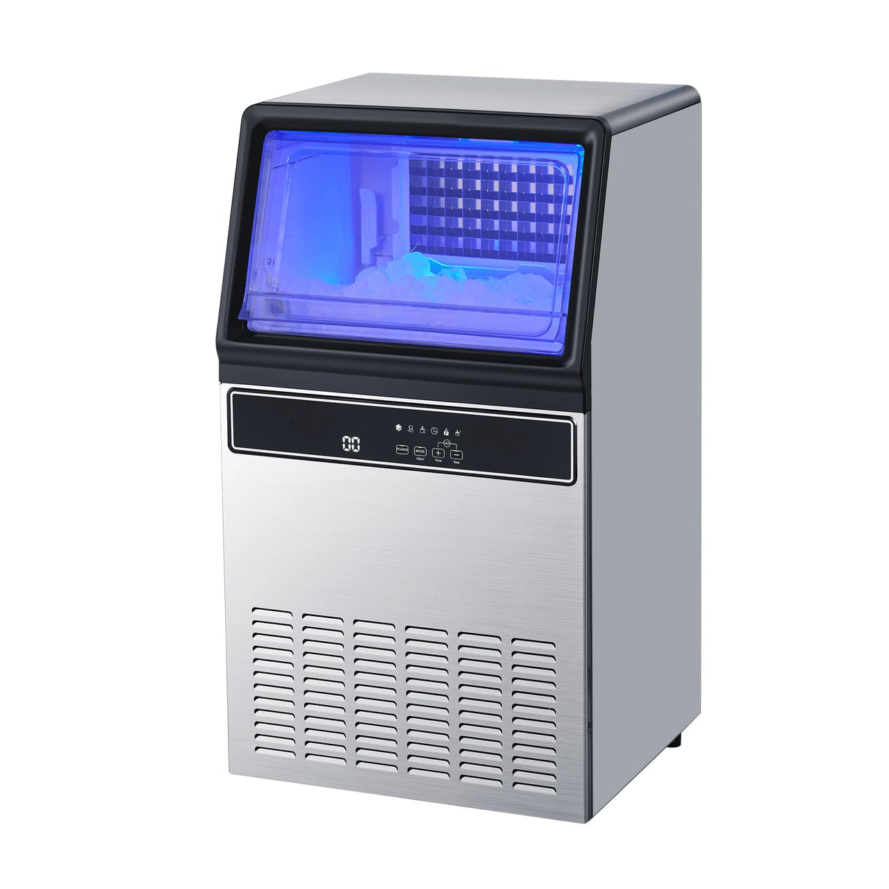 Commercial Ice Maker Machine, 130Lbs/24H with 33Lbs Storage, 45 Cubes per Cycle, Stainless Steel Freestanding & Under Counter Ice Maker with LED Display & Self-Cleaning, for Home Bar Restaurant