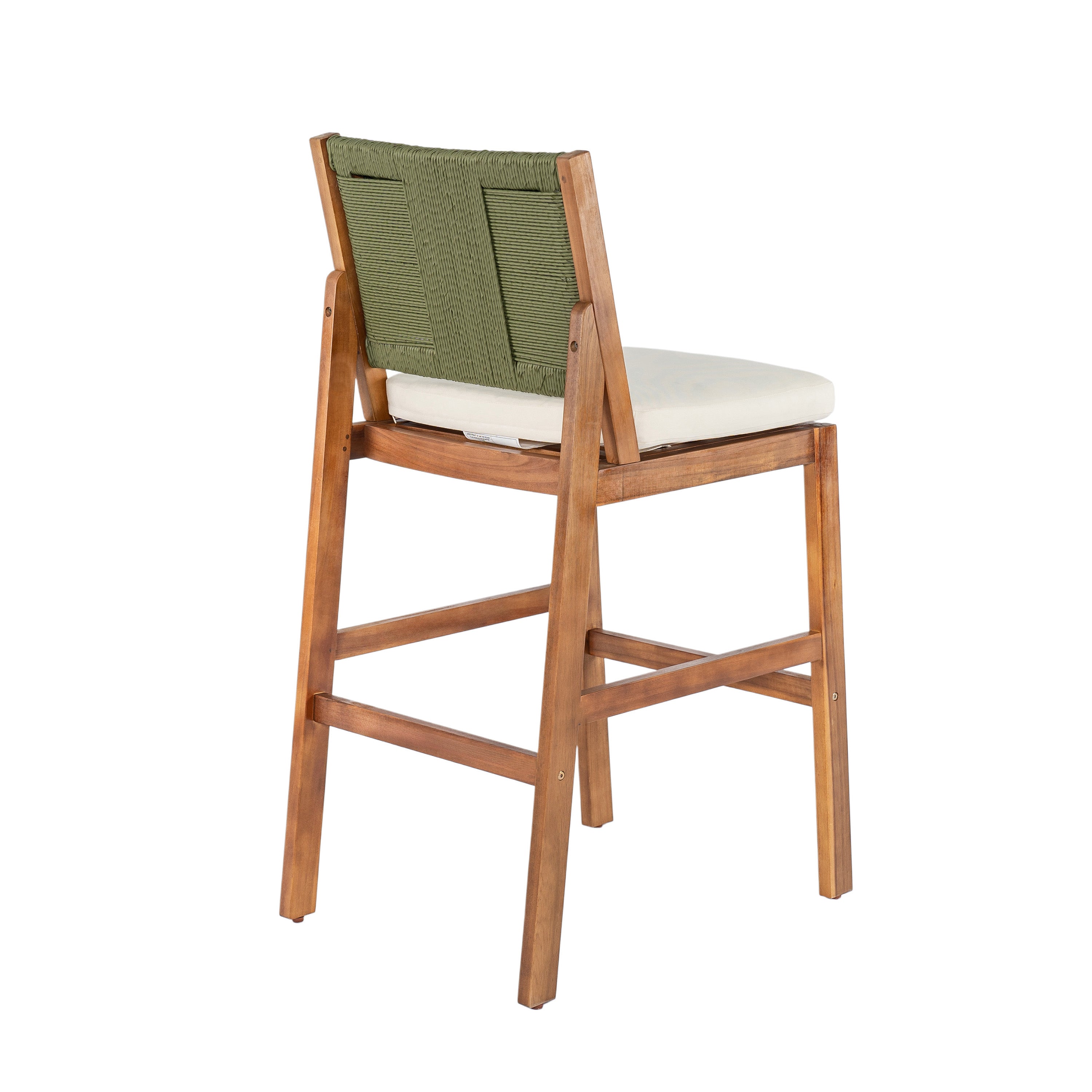 4 Pieces Arly Green Outdoor Bar Stool Solid Acacia Wood and Woven Wicker
