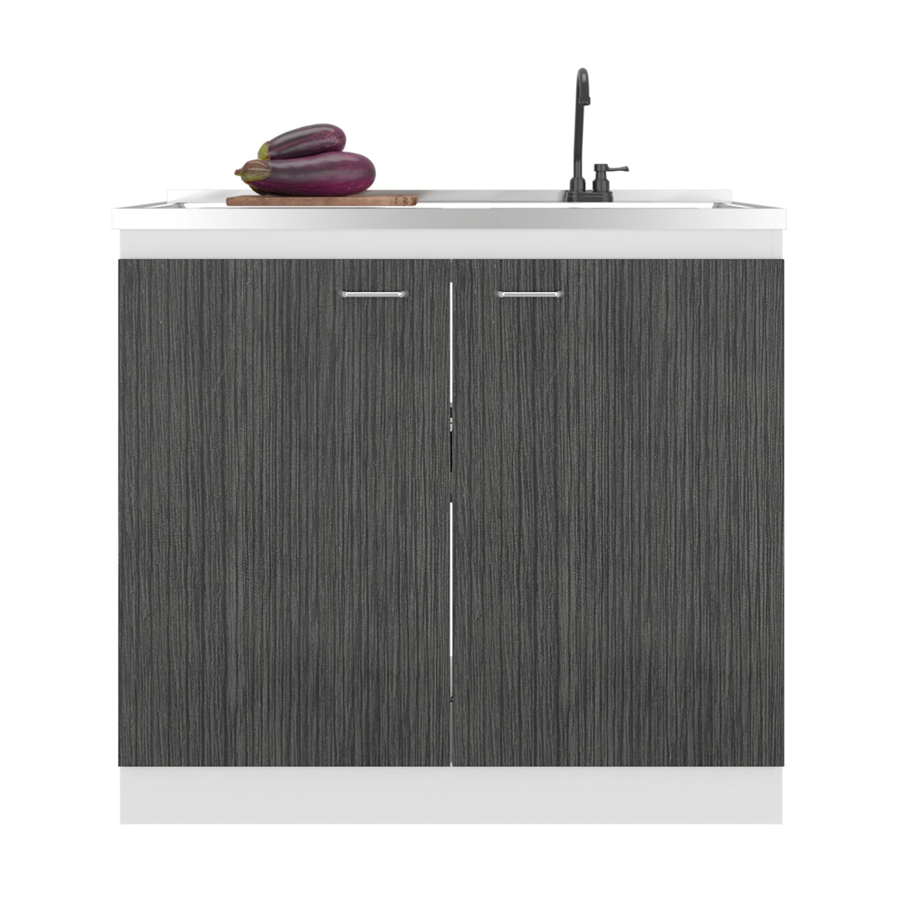 Salento Freestanding Sink, Double Door Cabinet, White / Smokey Oak
