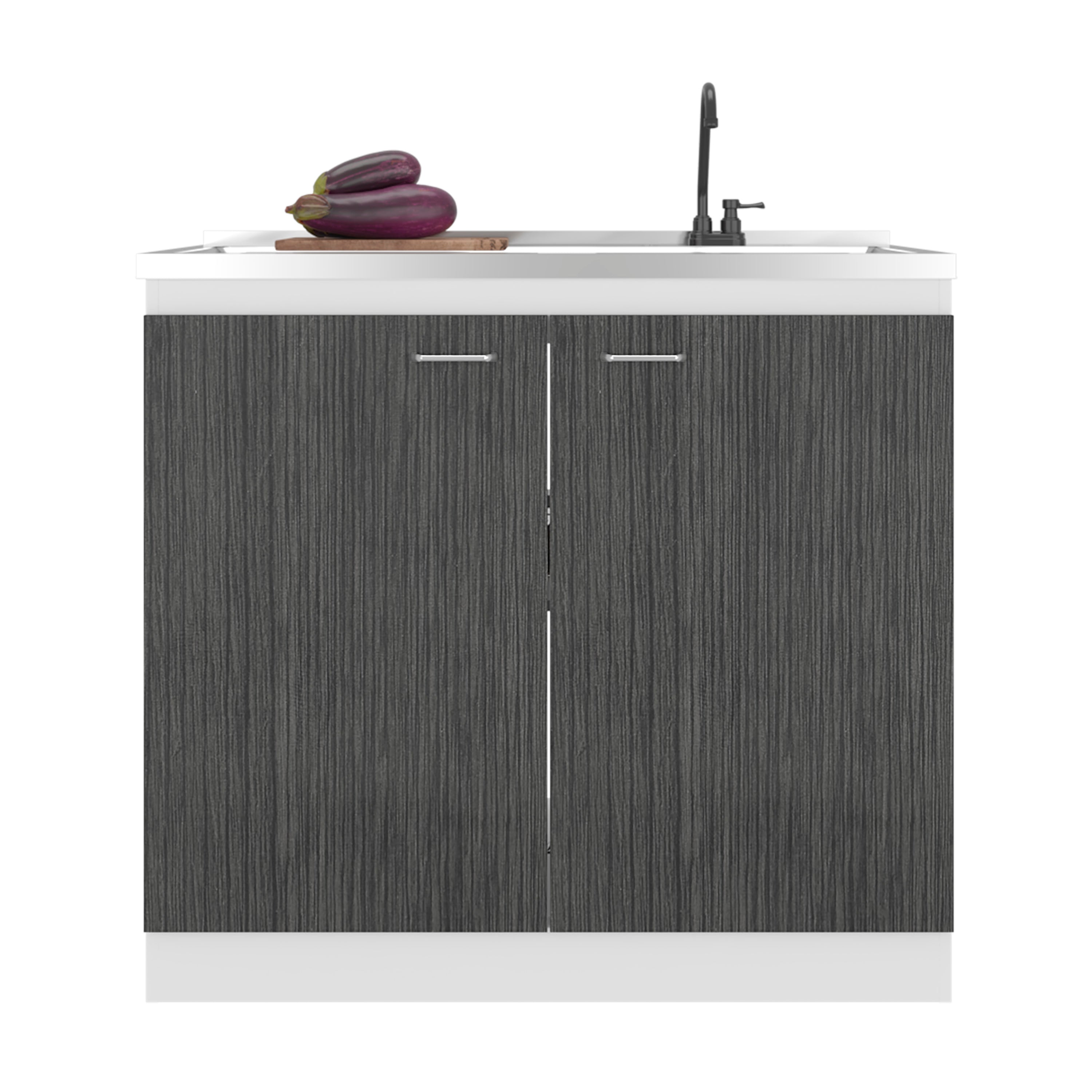 Salento Freestanding Sink, Double Door Cabinet, White / Smokey Oak