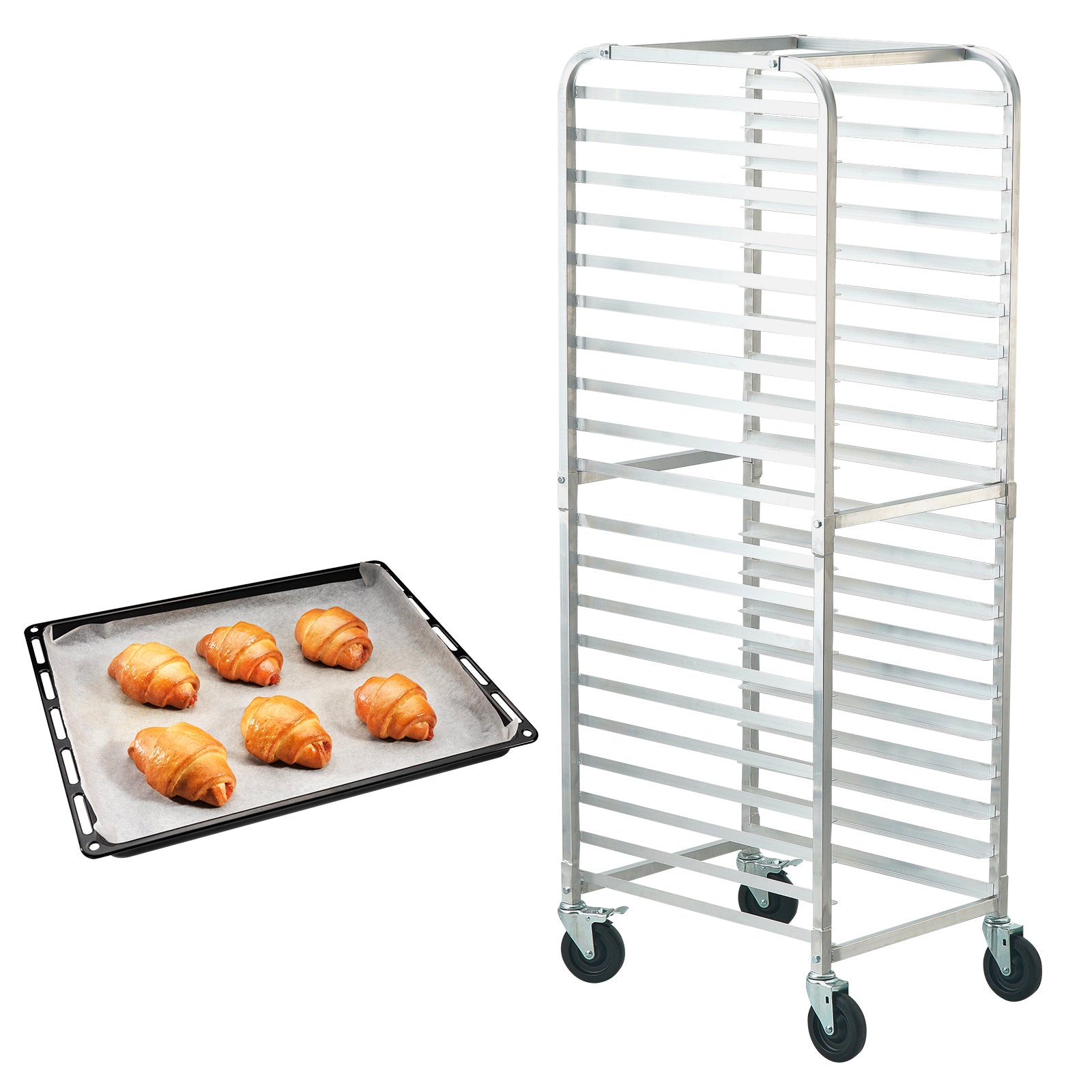 Bun Pan Rack, 20-Tier Commercial Bakery Racks with Brake Wheels, Aluminum Racking Trolley Storage for Half & Full Sheet, Speed Rack For Kitchen Home, Bread Baking Equipment, 26'L x 20.4'W x 70'H