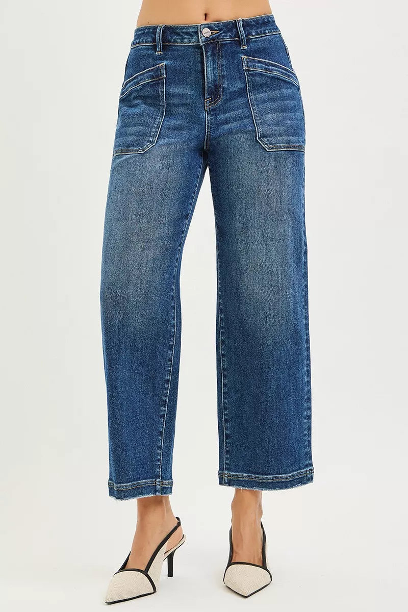 RISEN Slouchy Cropped Baggy Jeans with Front Patch Pocket
