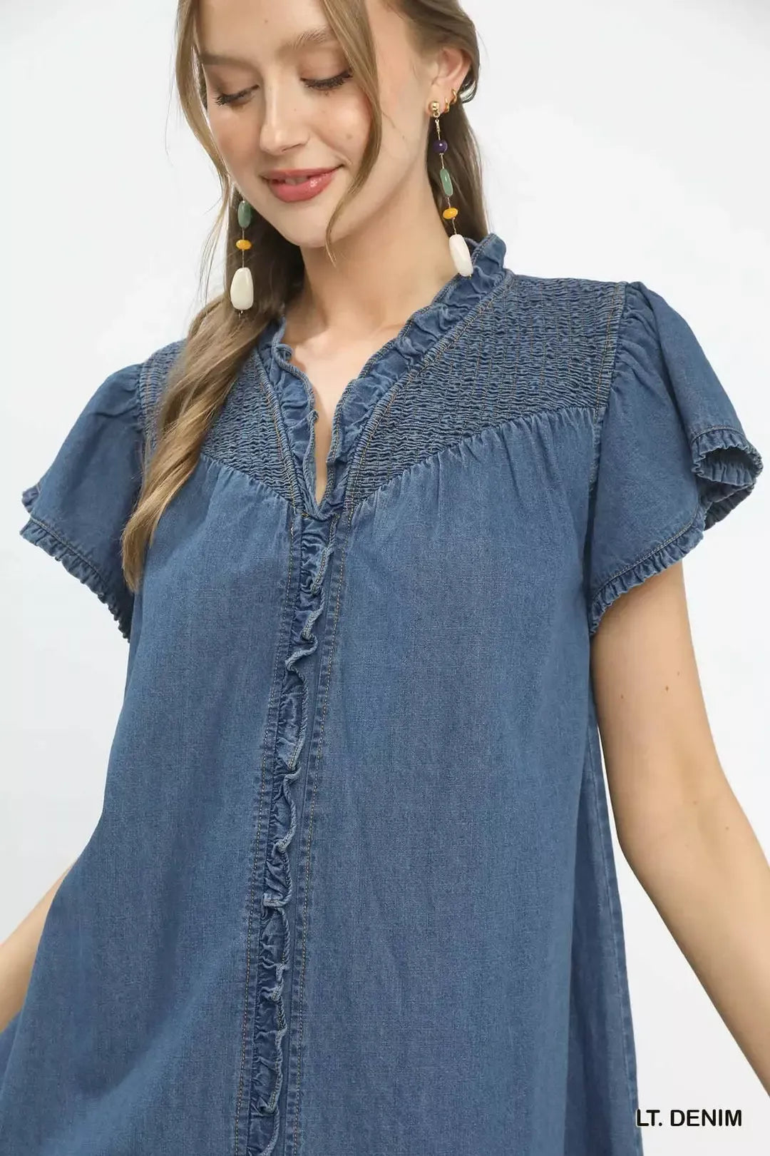 Umgee Ruffled Washed Denim Dress
