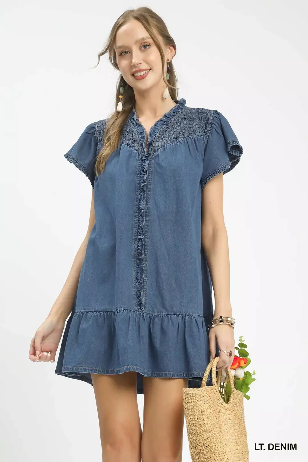 Umgee Ruffled Washed Denim Dress