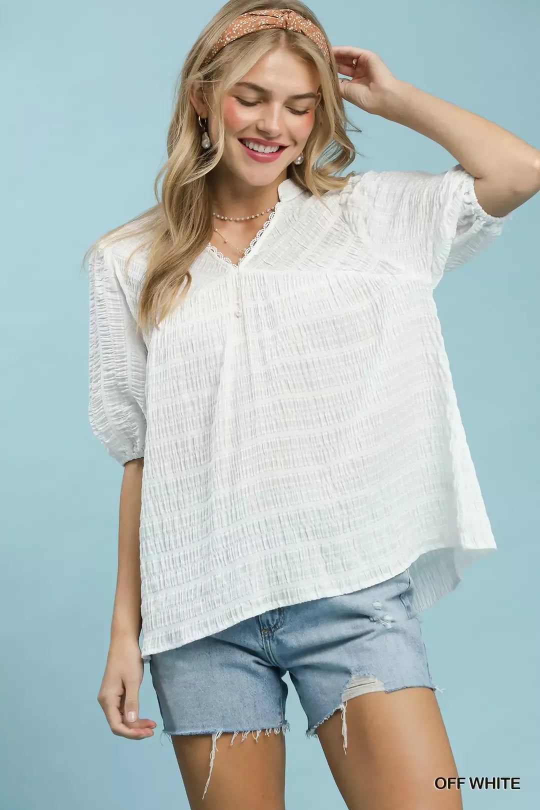 Umgee Textured Puff Sleeve Blouse