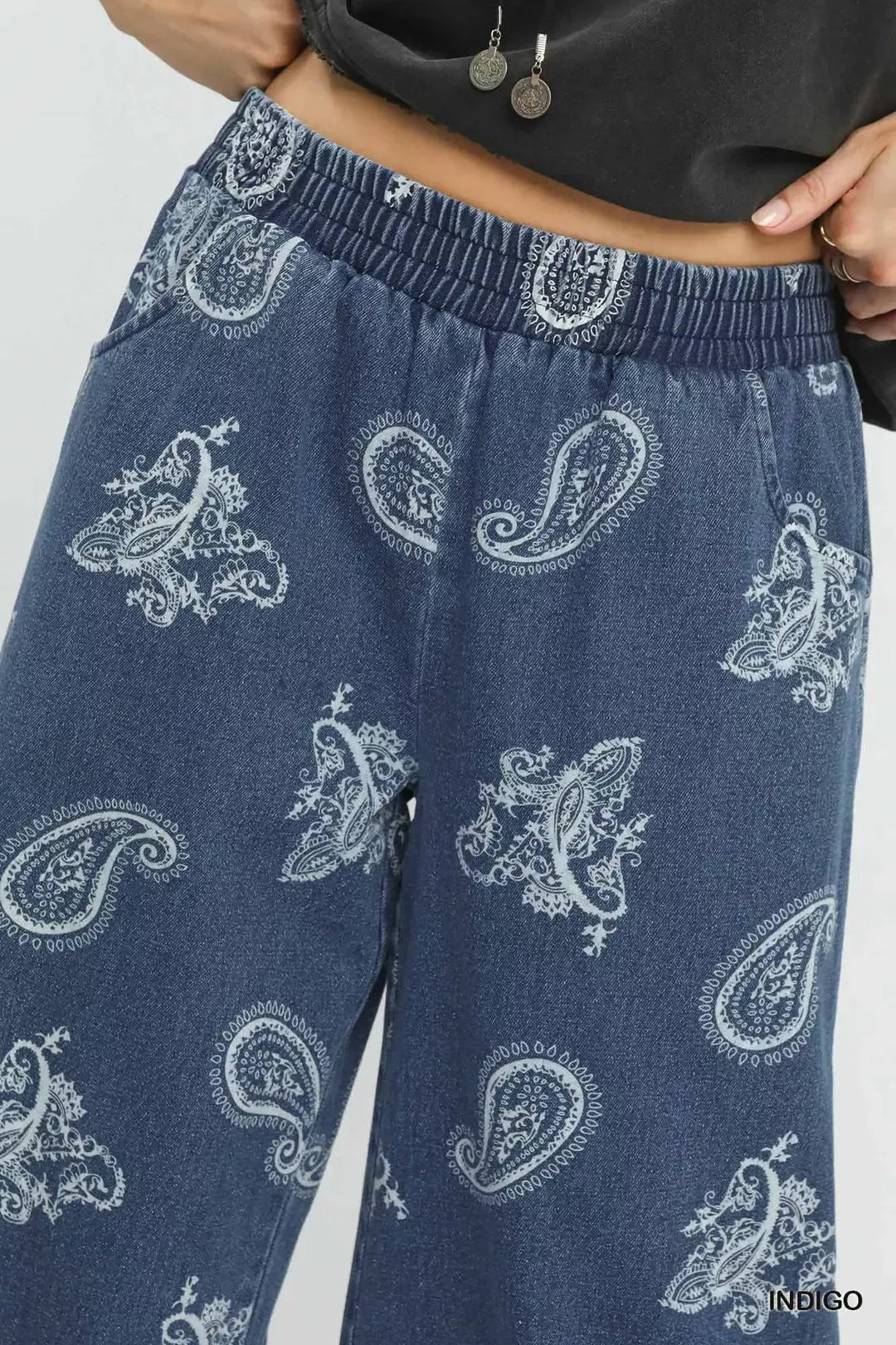 Umgee Denim Paisley Wide-Leg Pants