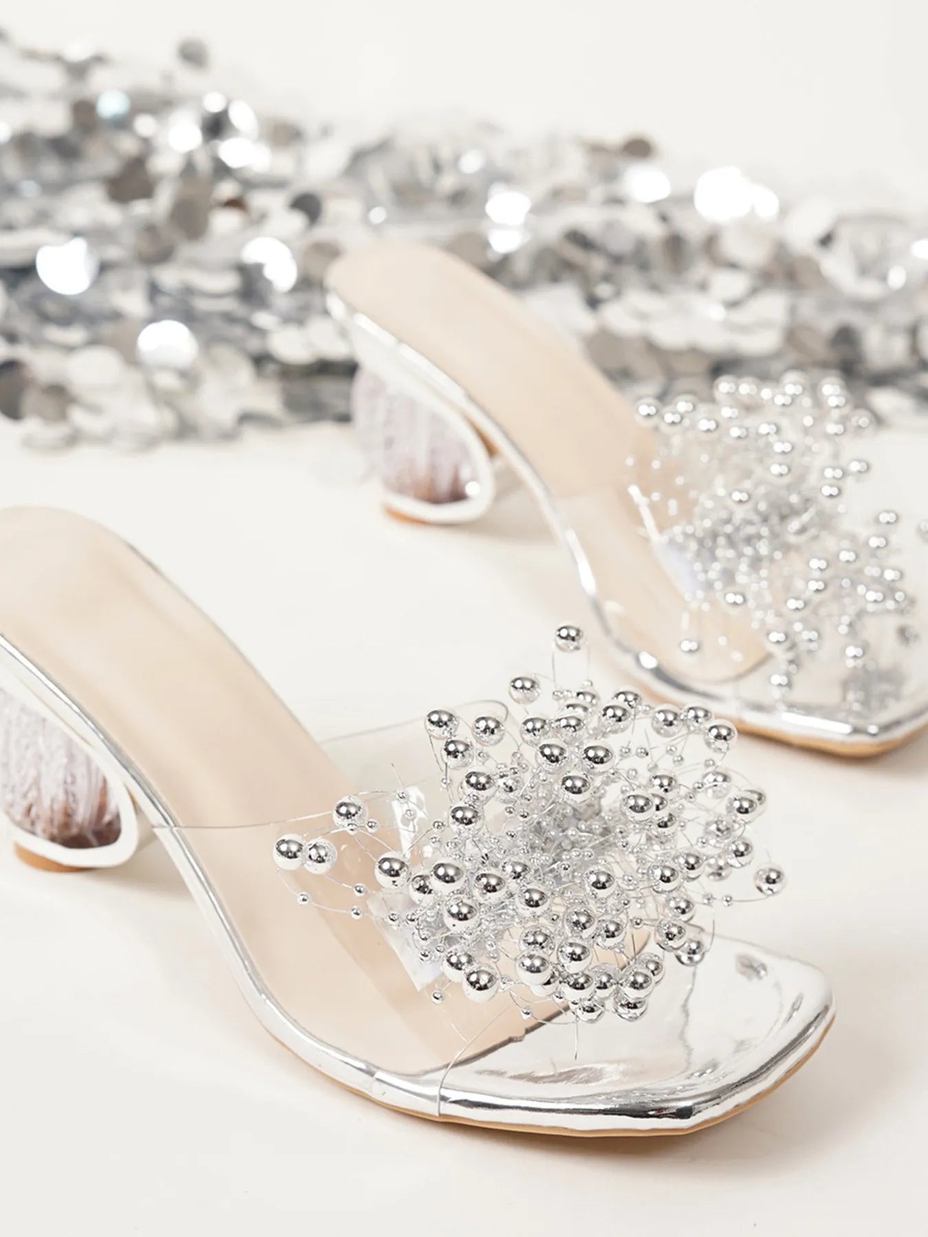Pearl Embellished Clear Strap Sandals