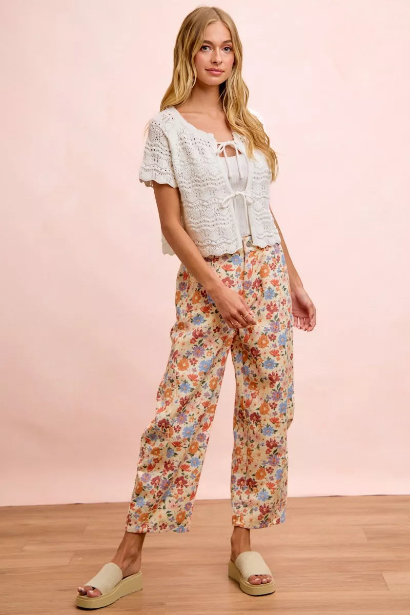 BiBi Washed Floral Printed Twill Barrel Pants