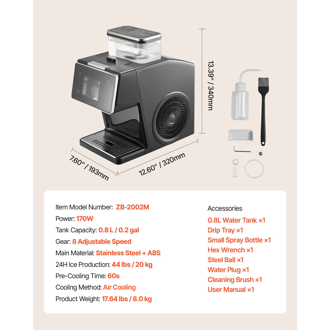 Snowflake Ice Machine, 44LBS/24H Snowflake Ice Maker, Ice-Shaver Machine with Stainless Steel Blade, Electric Snow Cone Maker with 0.2 Gal Tank, 60S Fast Pre-Cooling, for Home & Small Gatherings