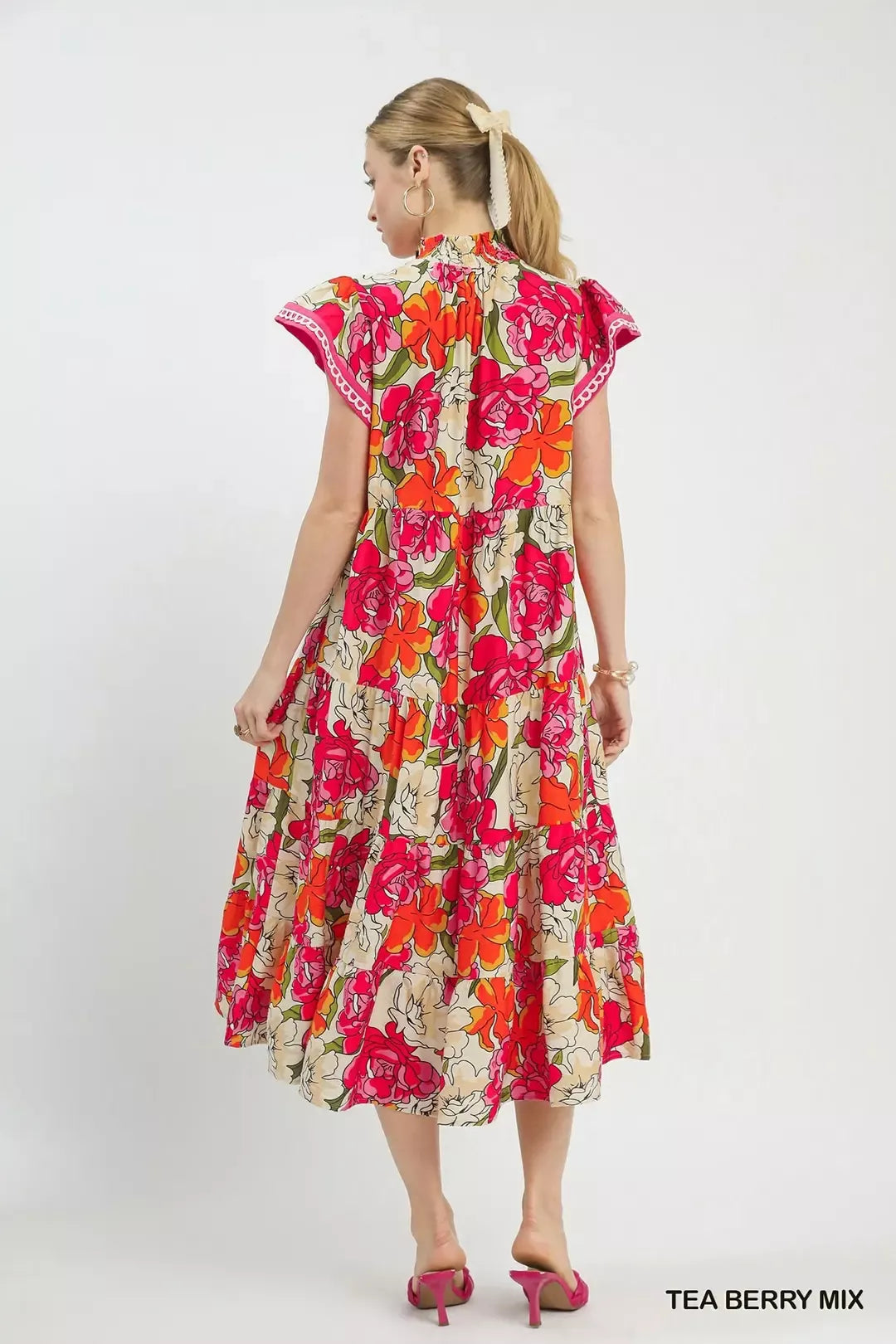 Umgee Mix Bold Floral Tiered Midi Dress