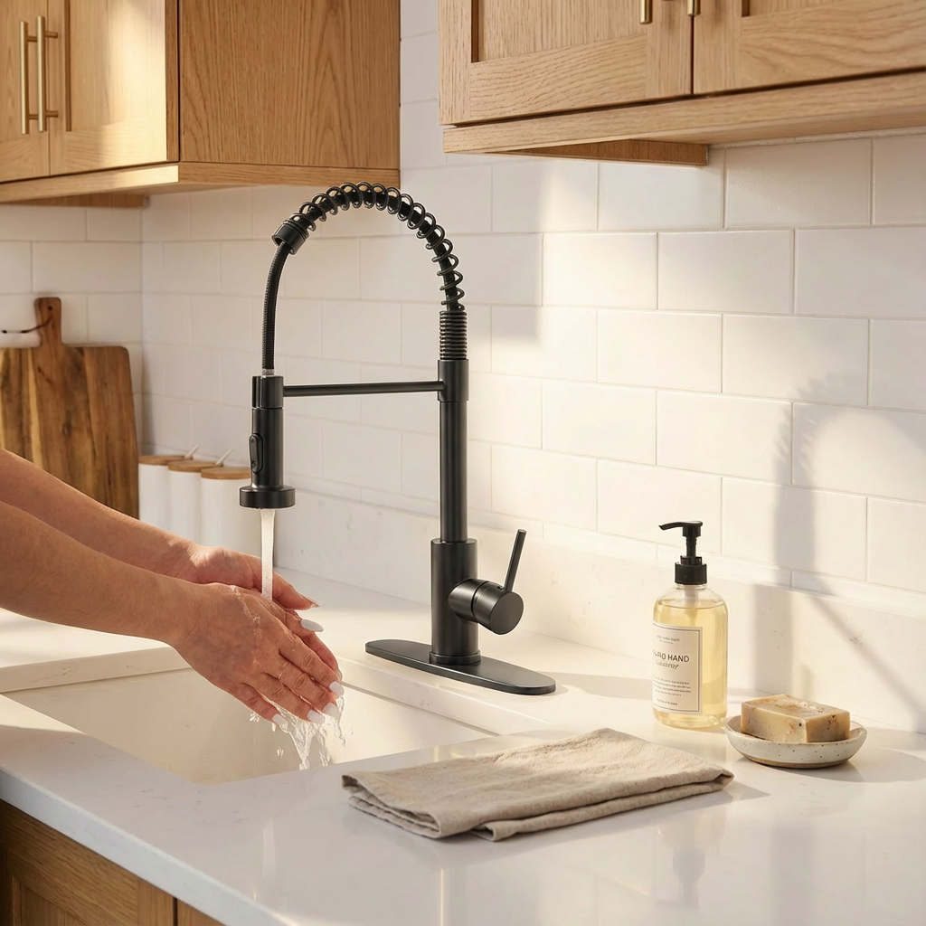 Kitchen Faucet with Pull Down Sprayer Industrial 1 Handle 1 Hole Or 3 Hole Faucet for Farmhouse Camper Laundry Utility Rv Wet Bar Sinks, Stainless Steel, Matte Black