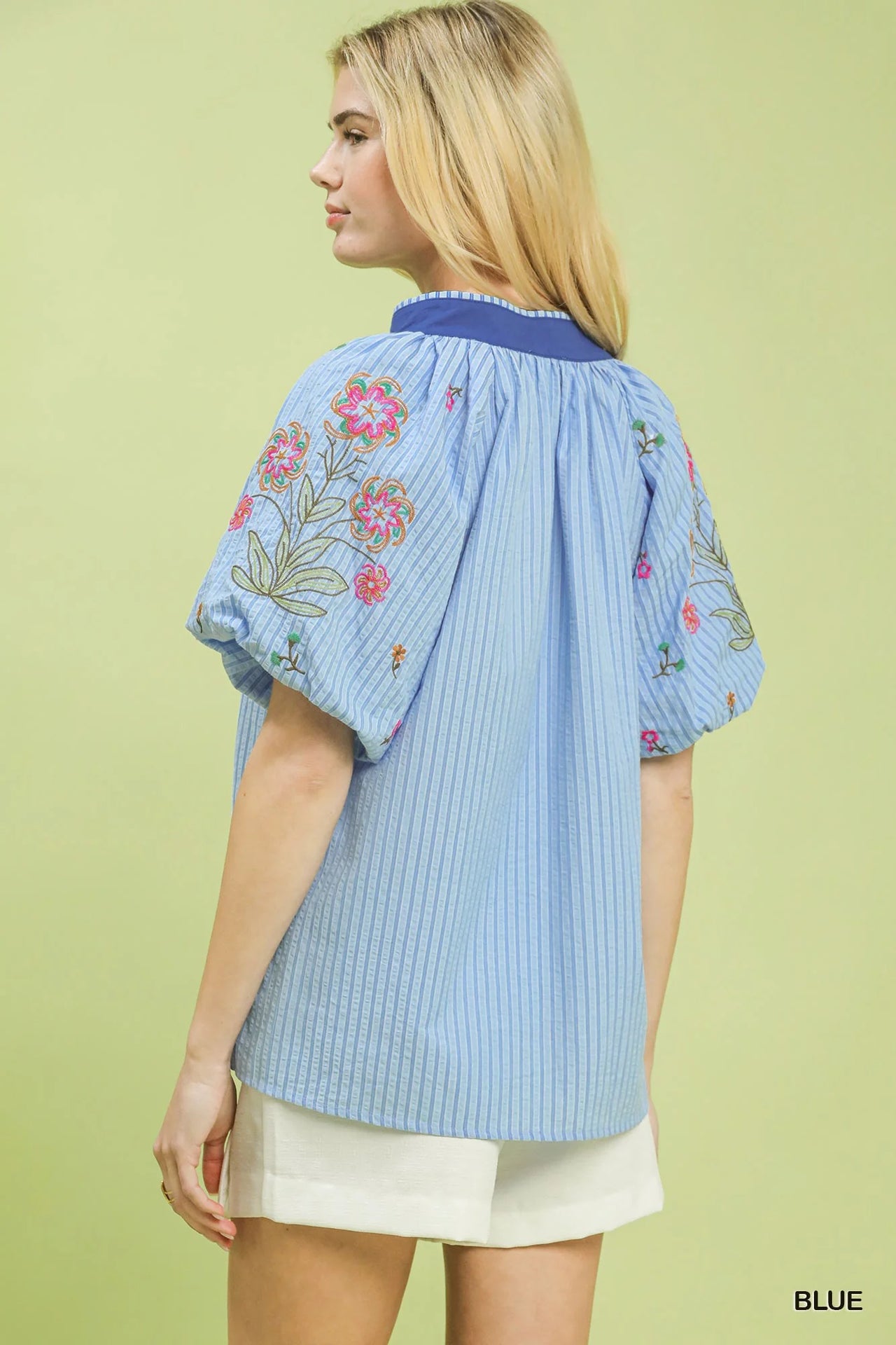 Umgee Embroidered Stripe Top