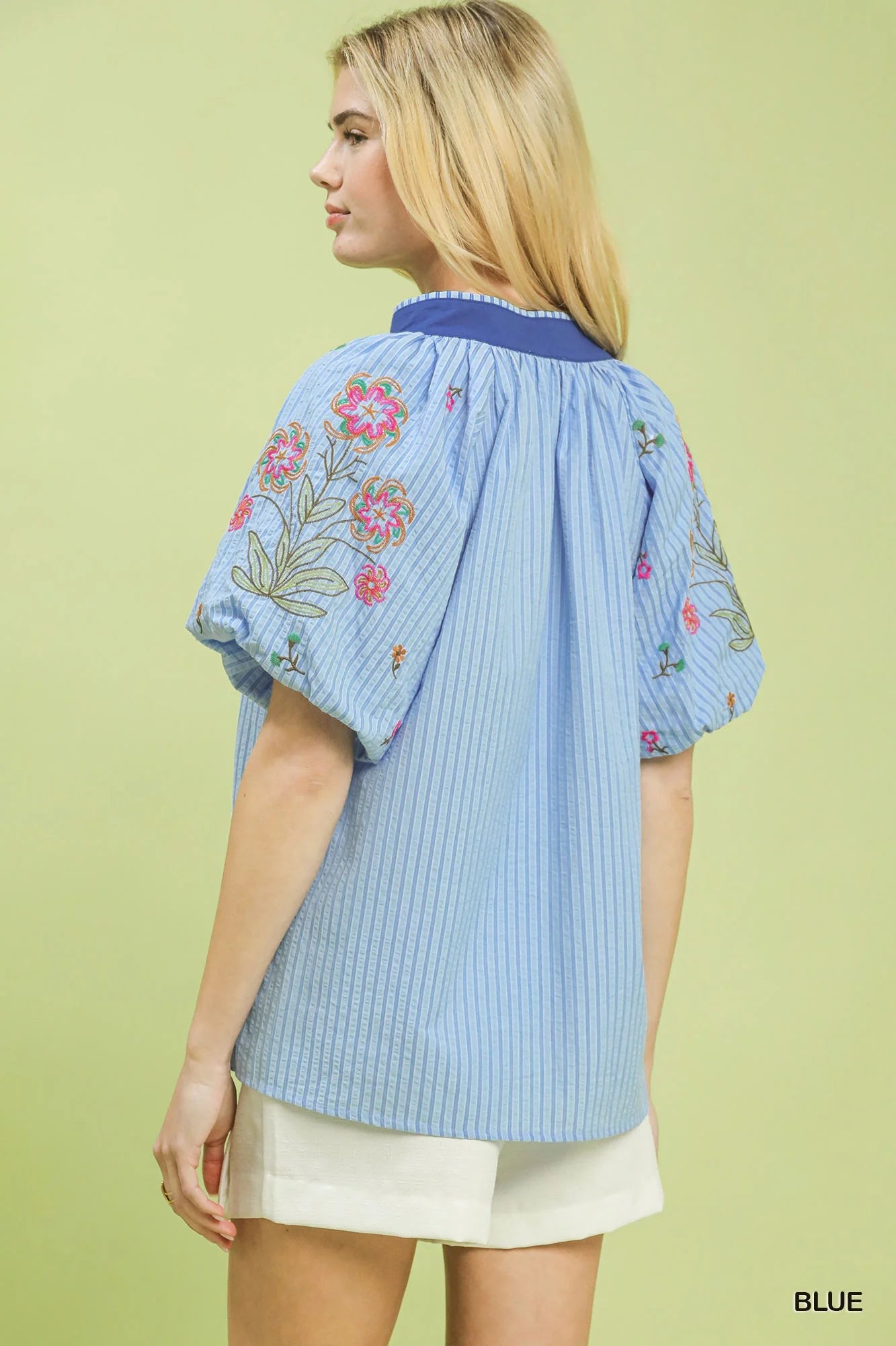 Umgee Embroidered Stripe Top