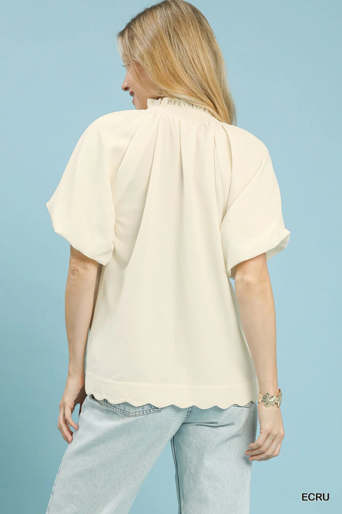 Umgee Scalloped Hem Textured Blouse