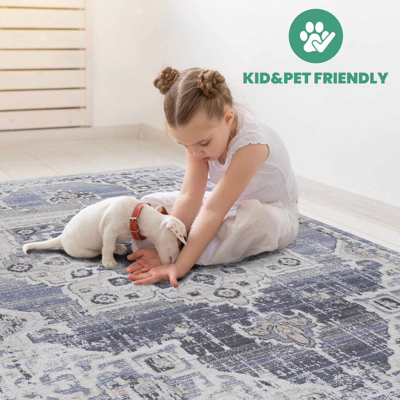 NAAR PAYAS Collection 5X7 Cream / Blue / Medallion Area Rug