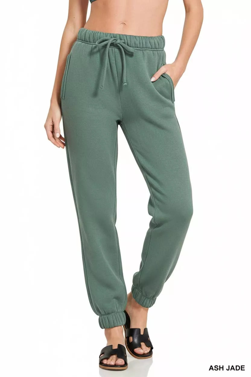 Zenana Fleece Drawstring Joggers With Pocket